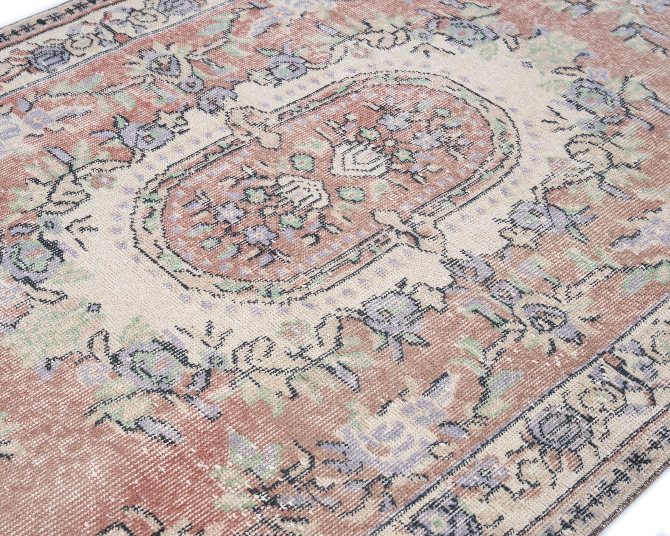 Turkish Isparta area rug in dusty rose and greige, view 5 of 10