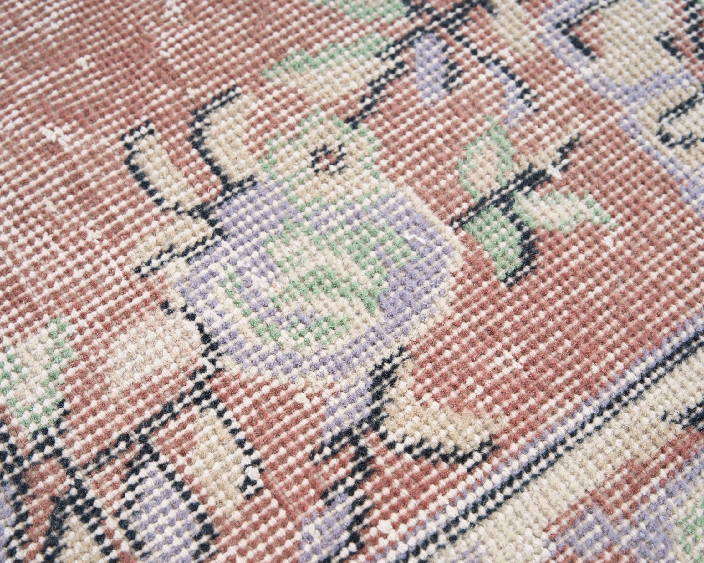 Turkish Isparta area rug in dusty rose and greige, view 7 of 10
