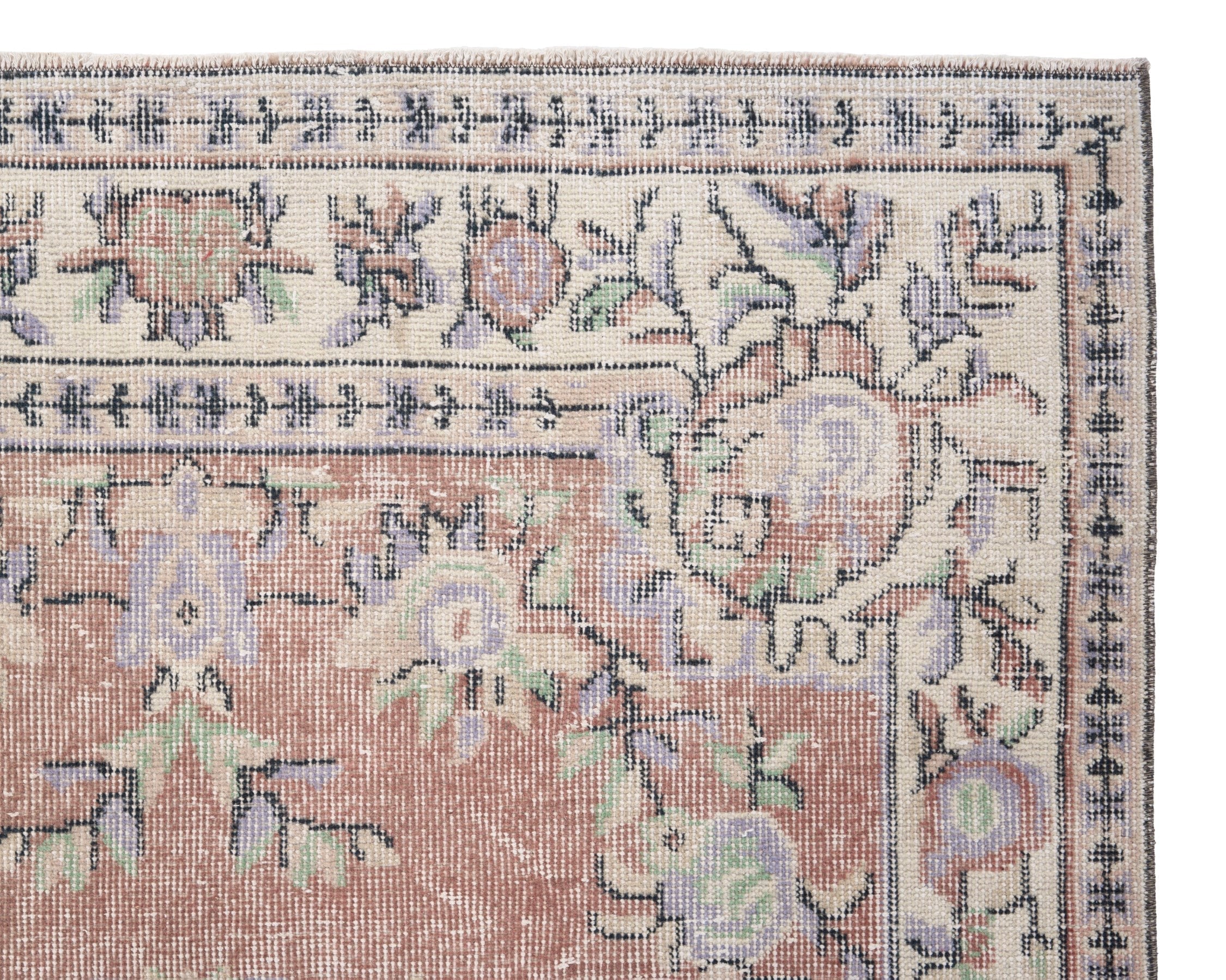 Turkish Isparta area rug in dusty rose and greige, view 8 of 10