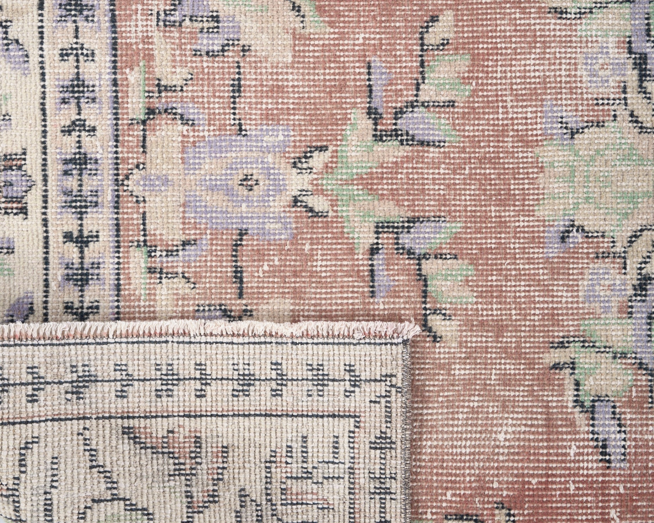 Turkish Isparta area rug in dusty rose and greige, view 10 of 10