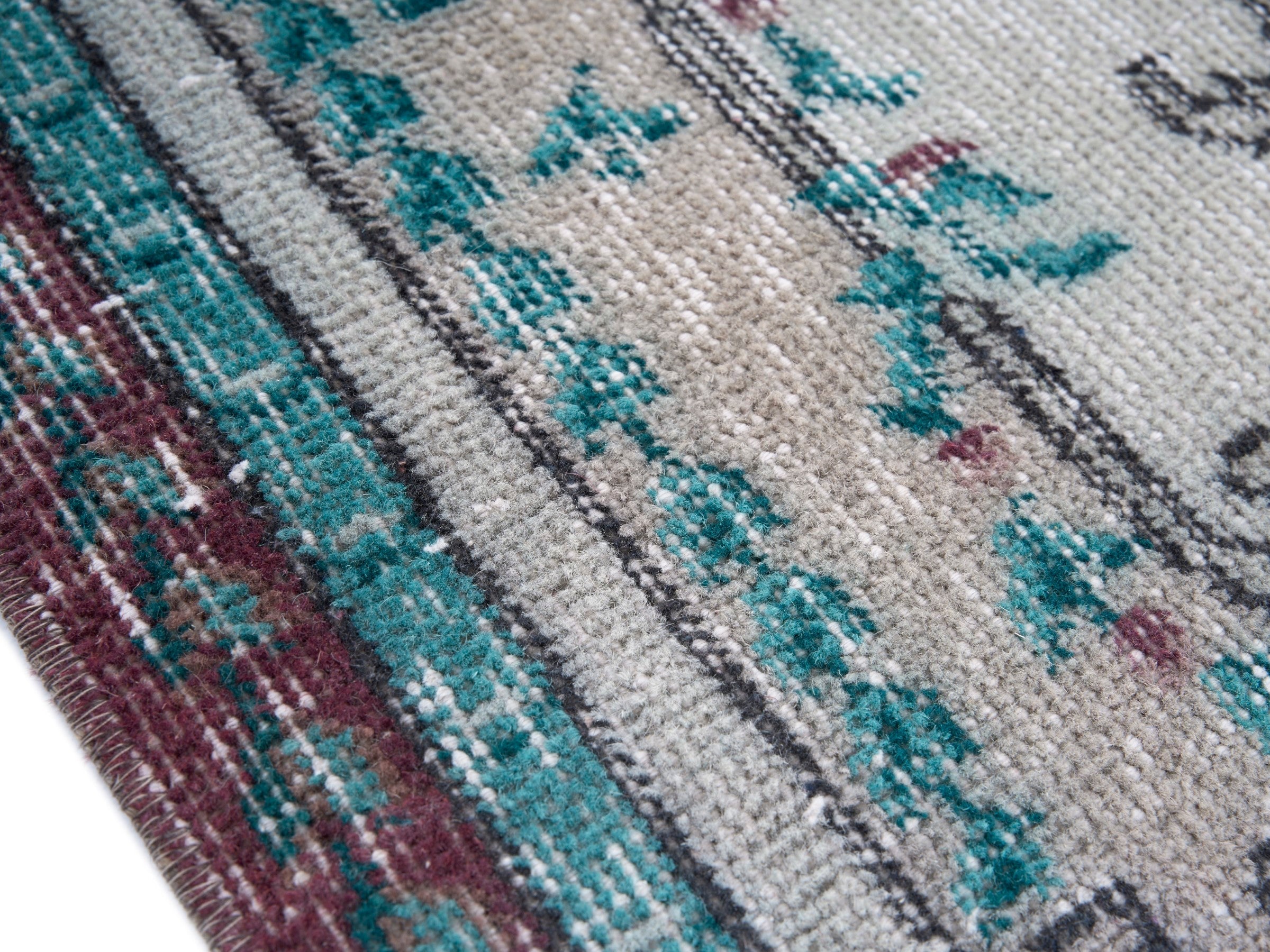 Turkish Isparta area rug in cream and turquoise, view 6 of 10