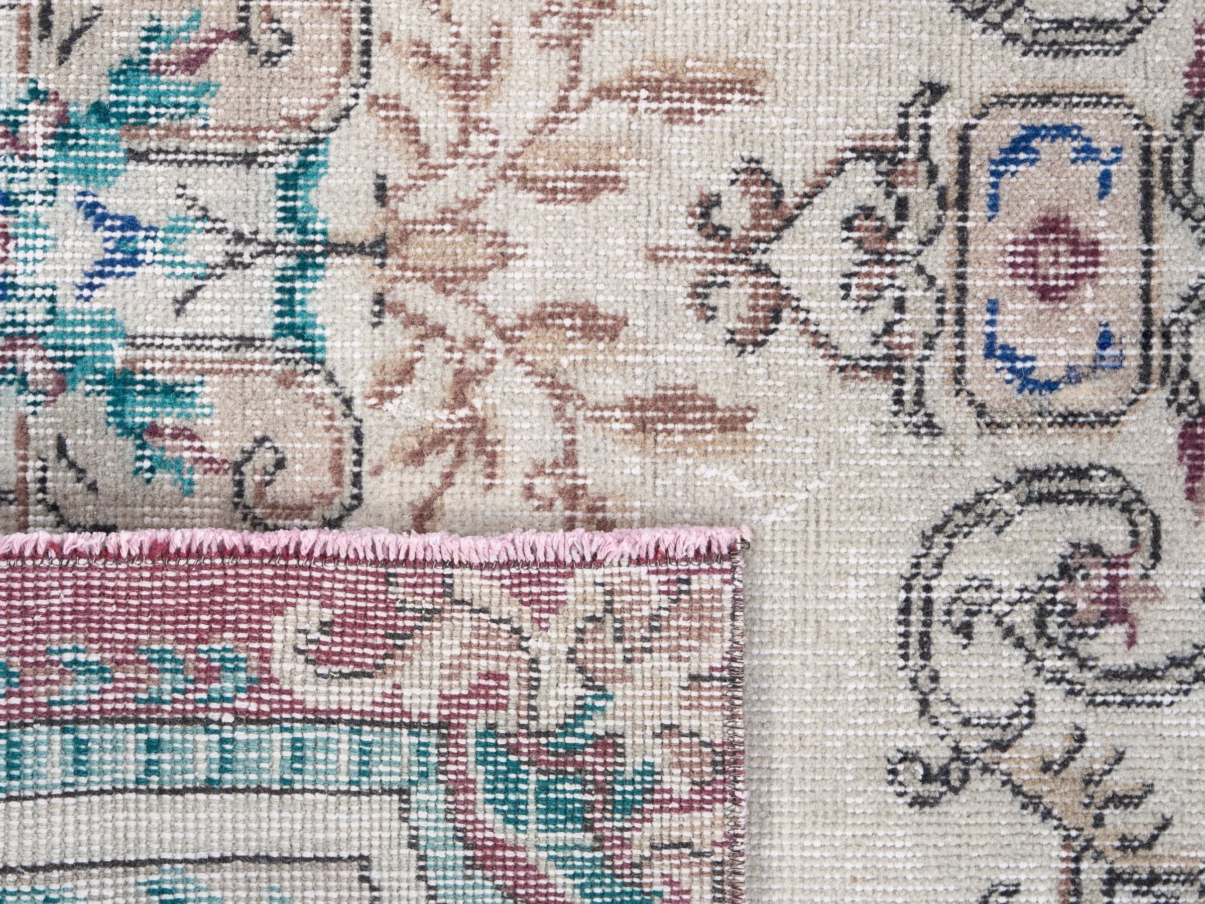 Turkish Isparta area rug in cream and turquoise, view 10 of 10
