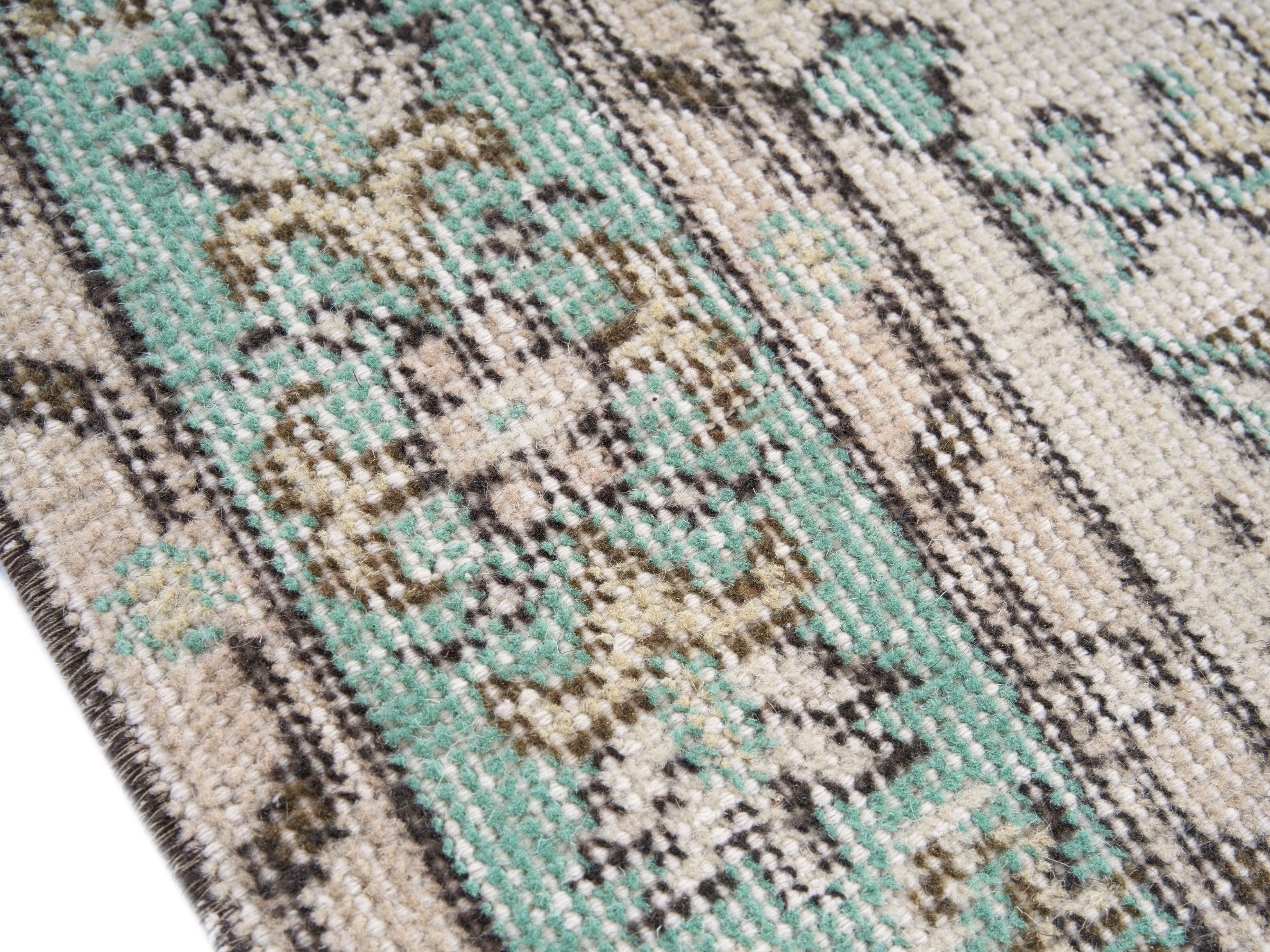 Turkish Isparta area rug in cream and turquoise, view 6 of 10