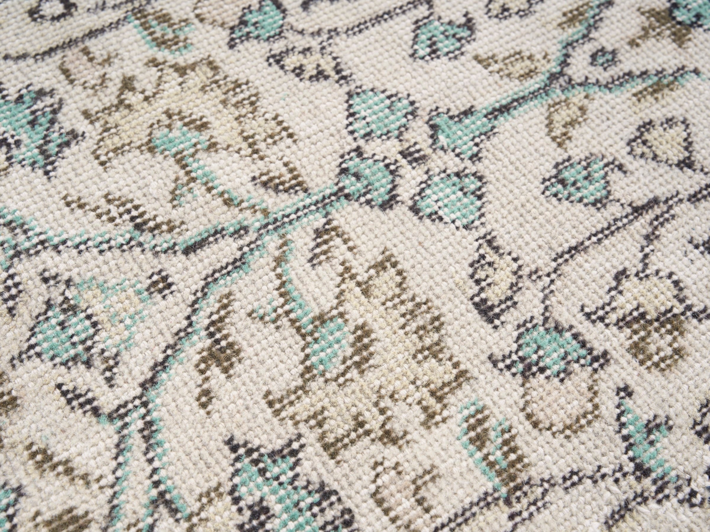 Turkish Isparta area rug in cream and turquoise, view 7 of 10