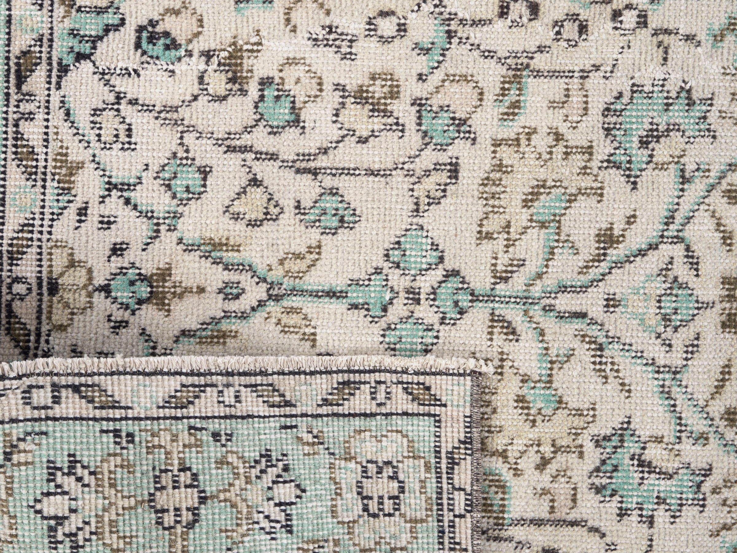 Turkish Isparta area rug in cream and turquoise, view 10 of 10
