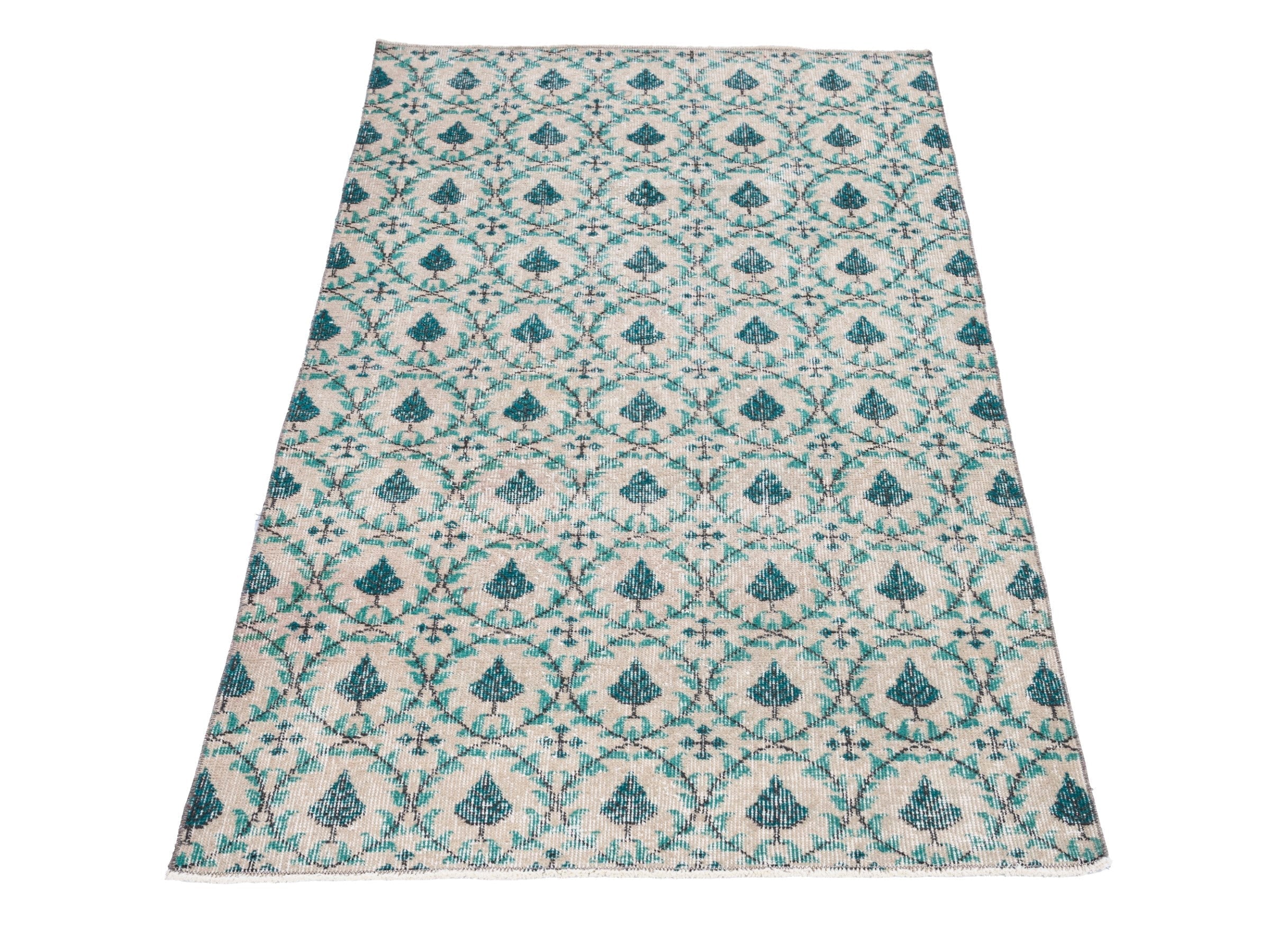 Turkish Isparta runner rug in cream and teal, view 2 of 10
