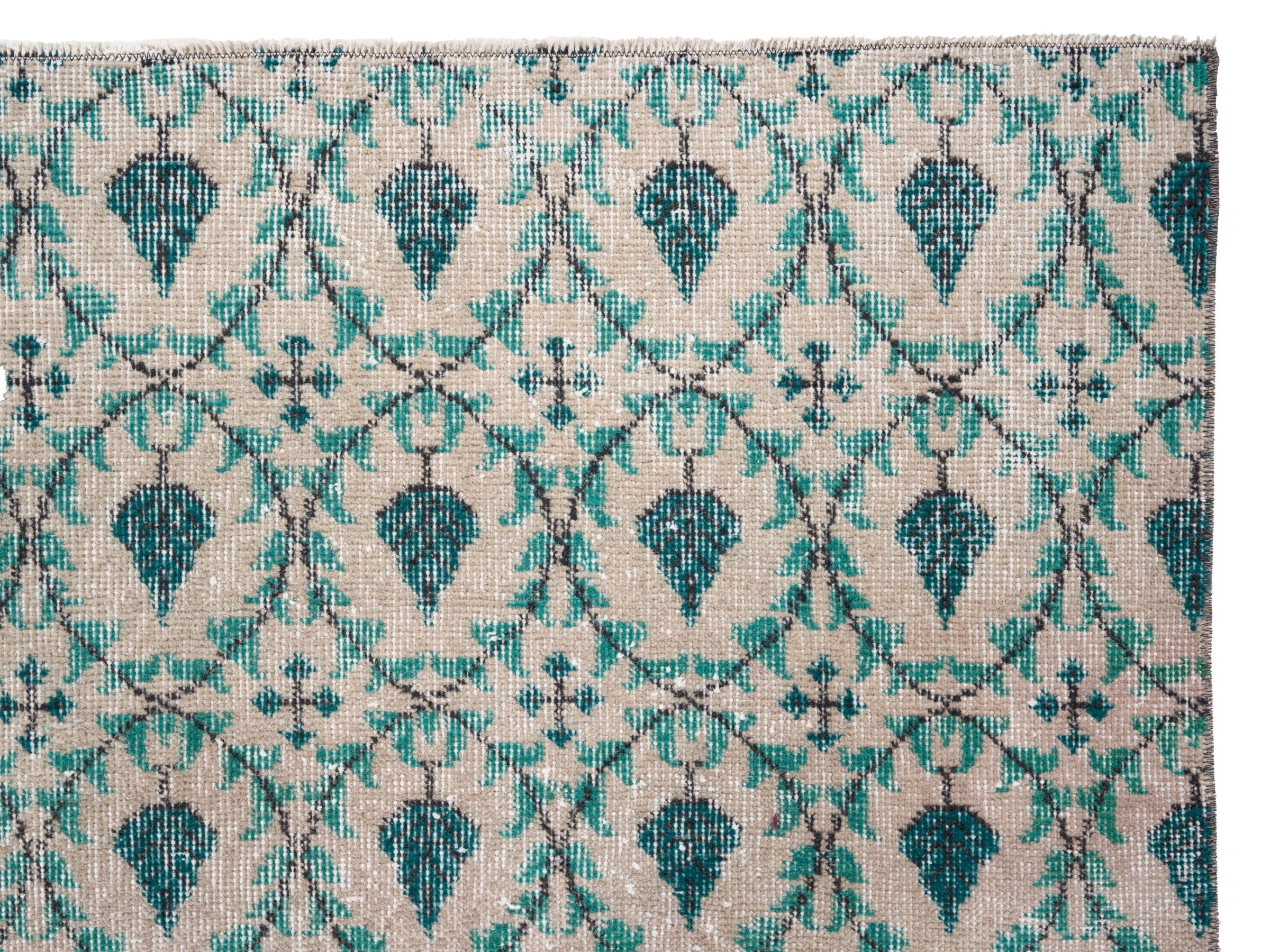 Turkish Isparta runner rug in cream and teal, view 8 of 10