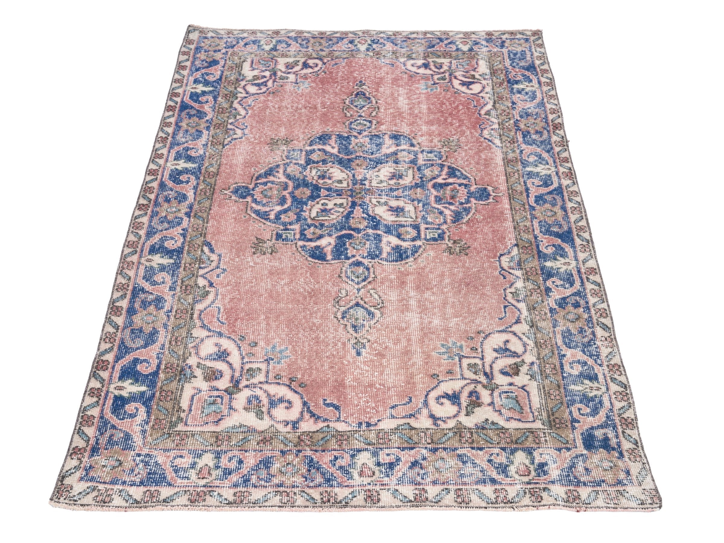 Turkish Isparta area rug in dusty rose and denim, view 2 of 10