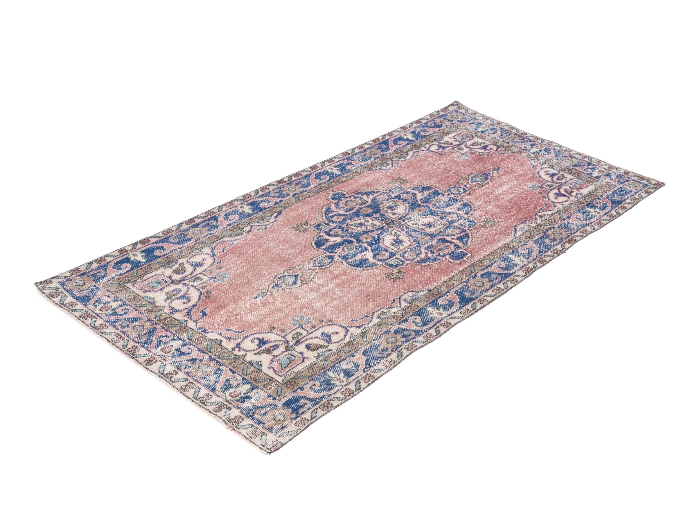 Turkish Isparta area rug in dusty rose and denim, view 3 of 10