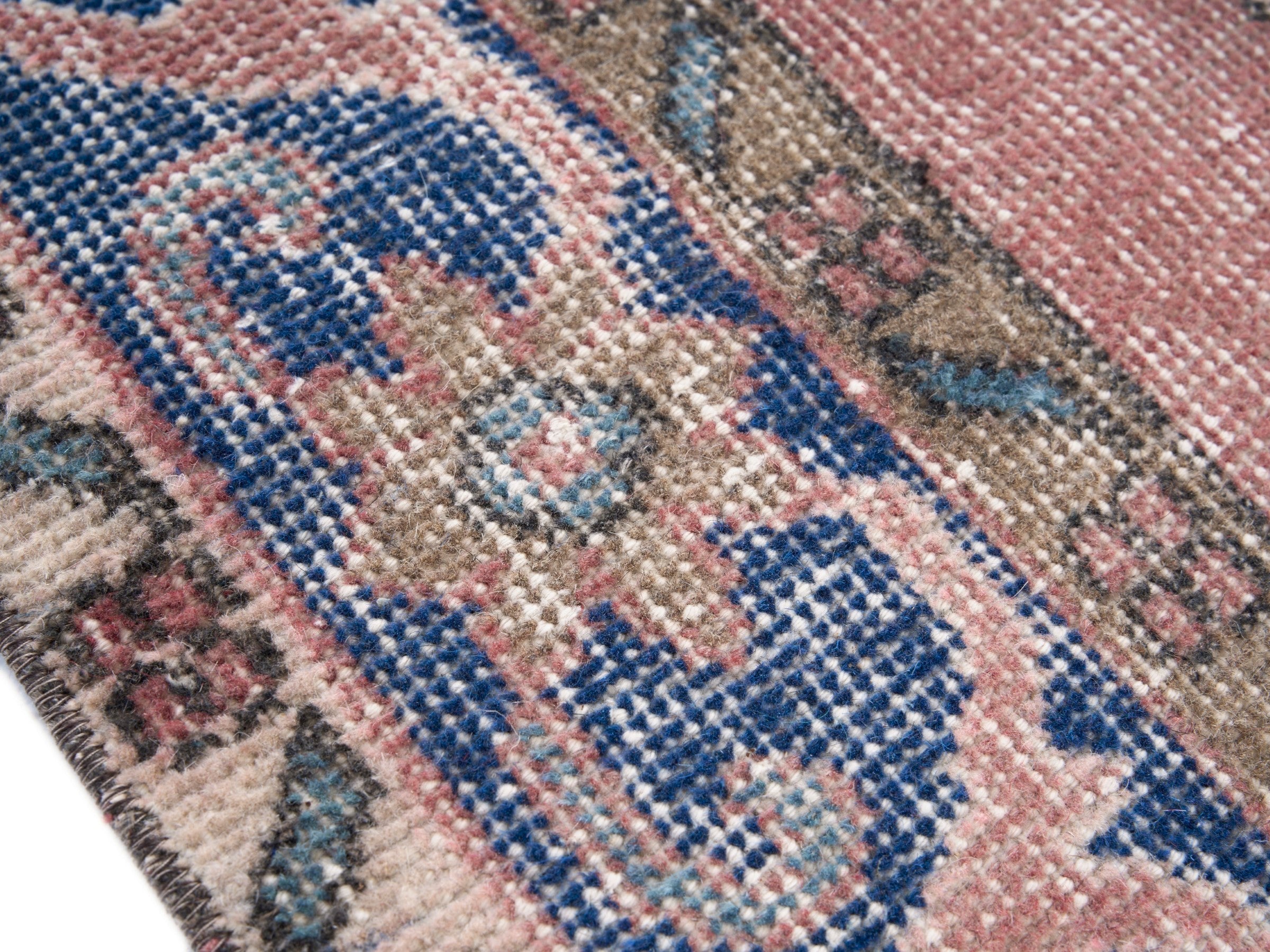 Turkish Isparta area rug in dusty rose and denim, view 6 of 10