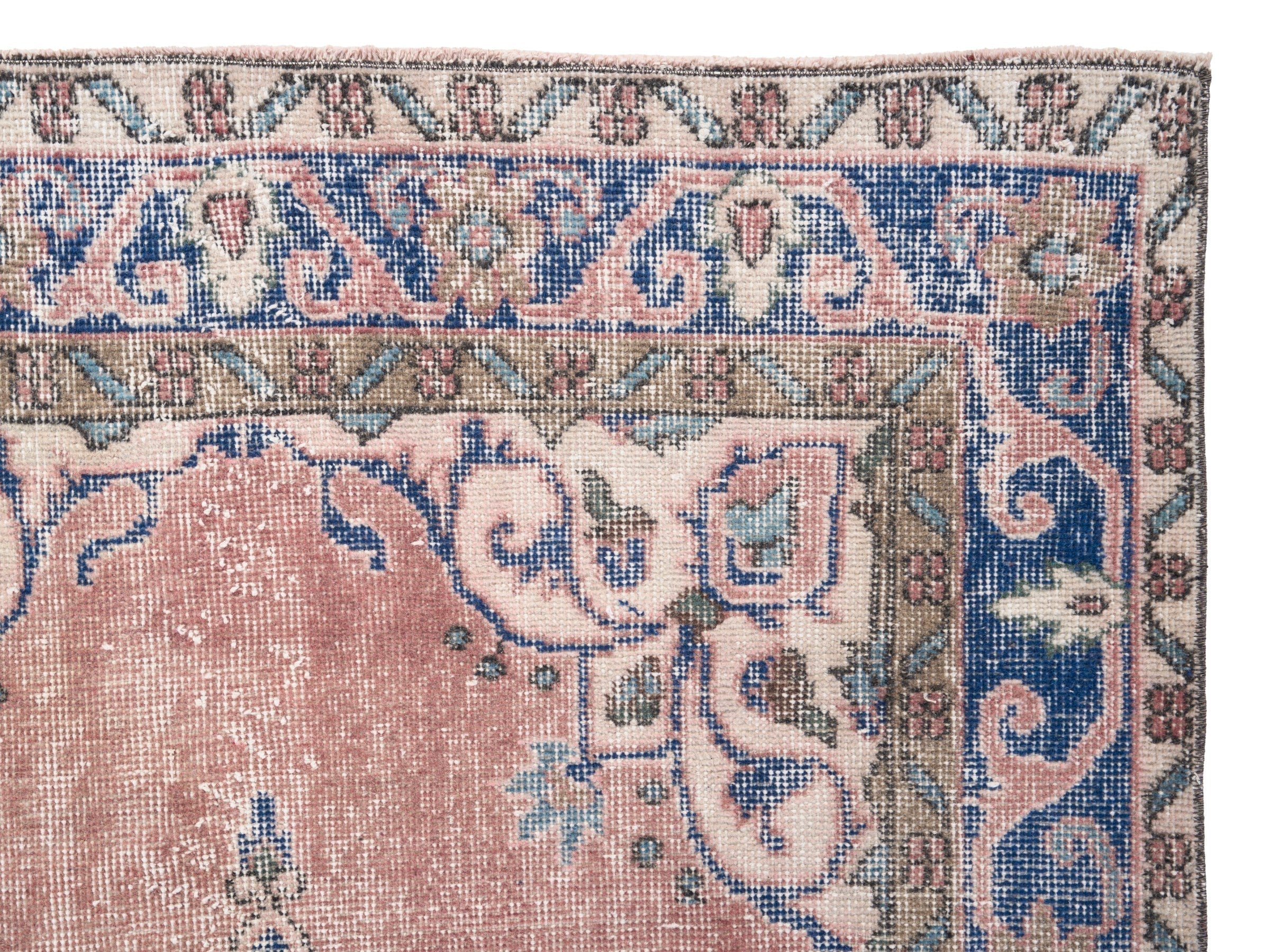 Turkish Isparta area rug in dusty rose and denim, view 8 of 10