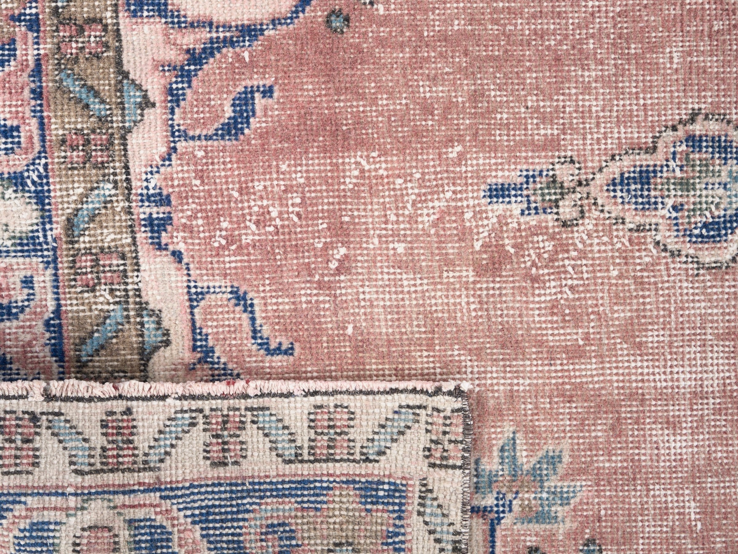Turkish Isparta area rug in dusty rose and denim, view 10 of 10