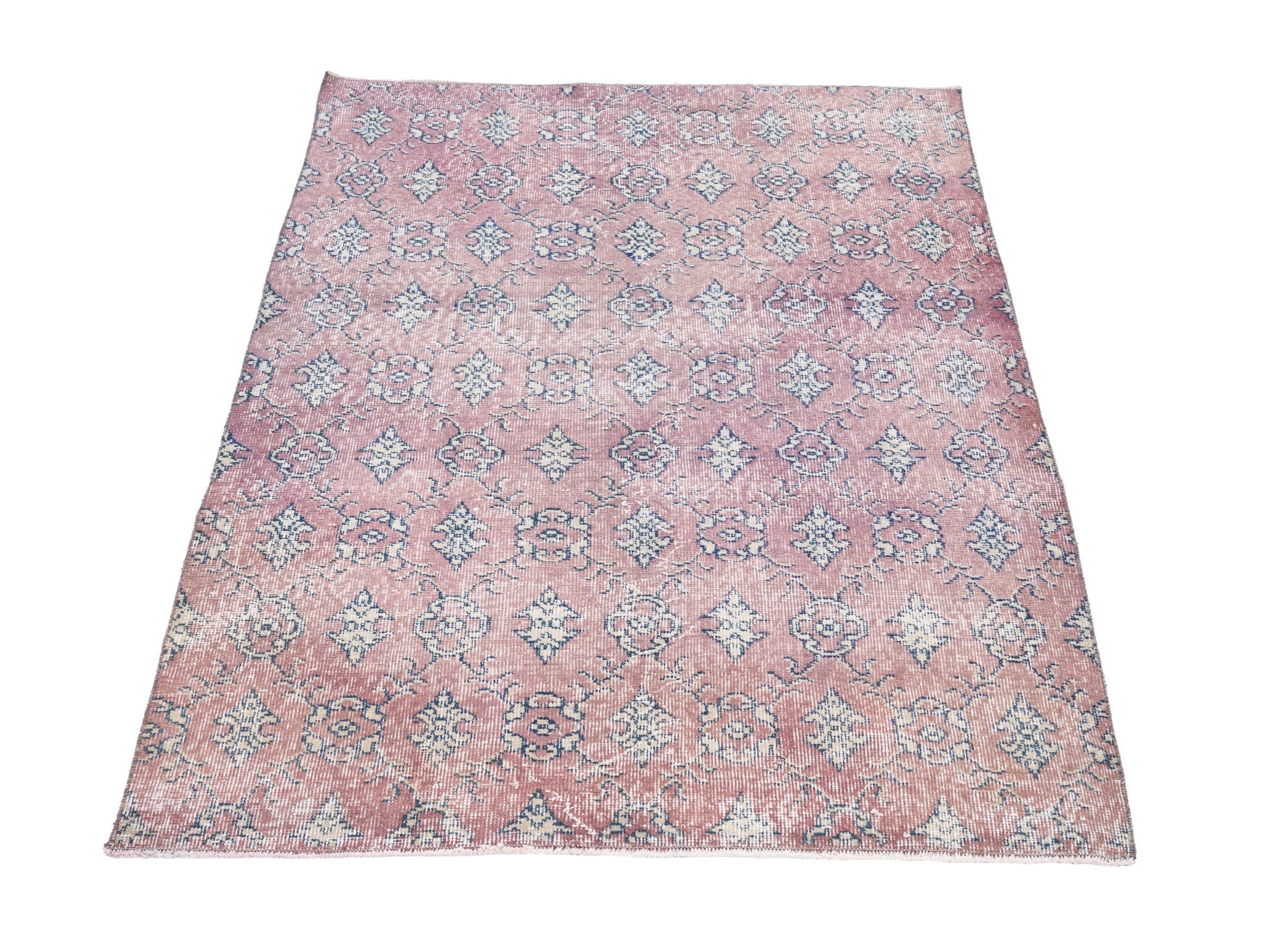 Turkish Isparta accent rug in muted pink and dusty blue, view 2 of 10