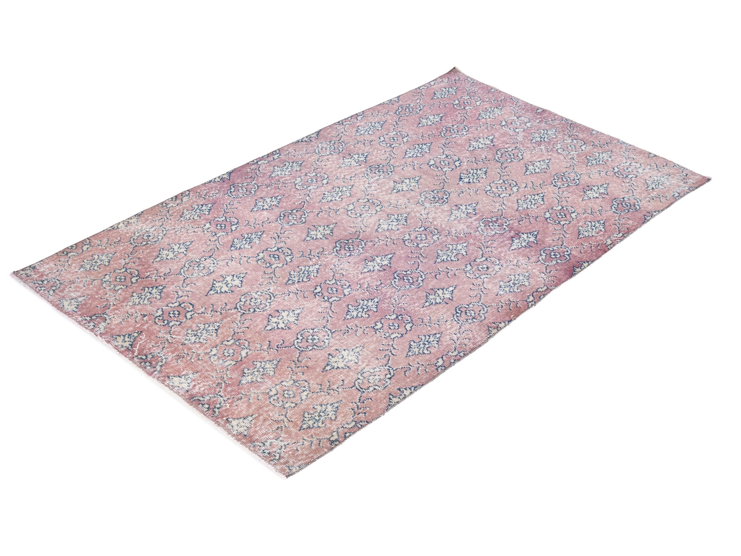 Turkish Isparta accent rug in muted pink and dusty blue, view 3 of 10