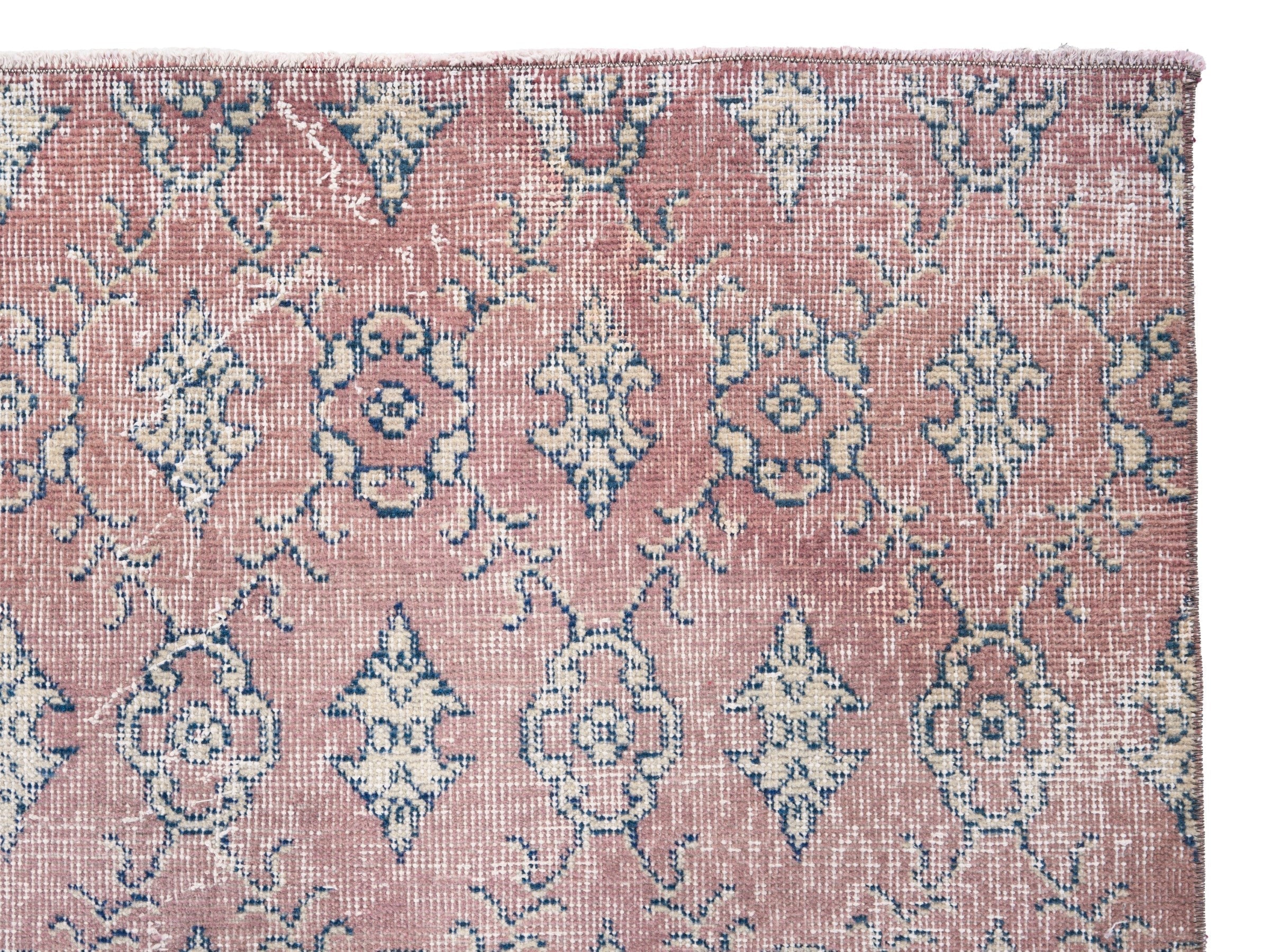 Turkish Isparta accent rug in muted pink and dusty blue, view 8 of 10