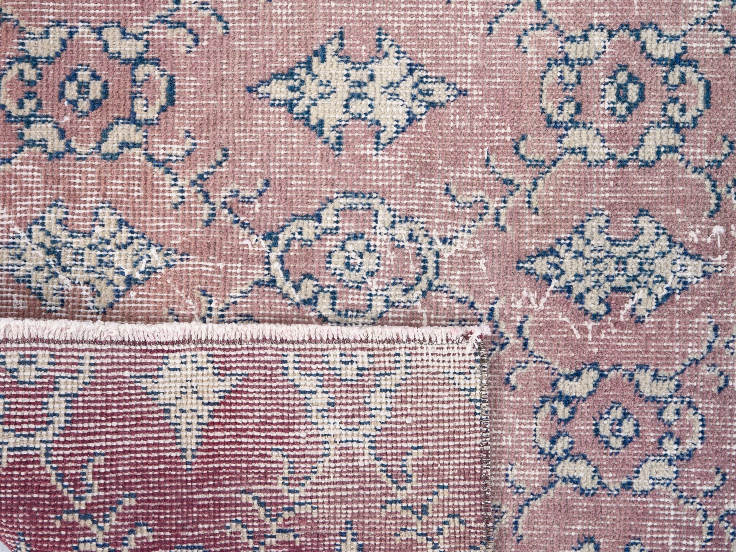 Turkish Isparta accent rug in muted pink and dusty blue, view 10 of 10