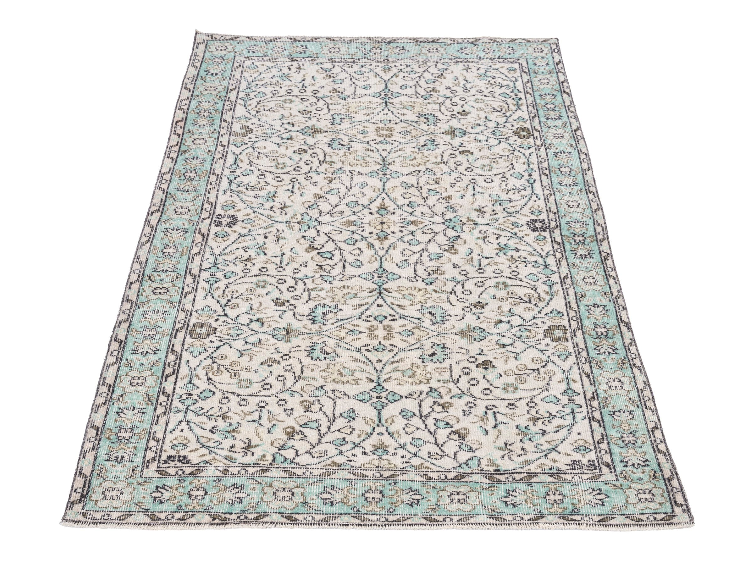 Turkish Manisa area rug in cream and celadon, view 2 of 9