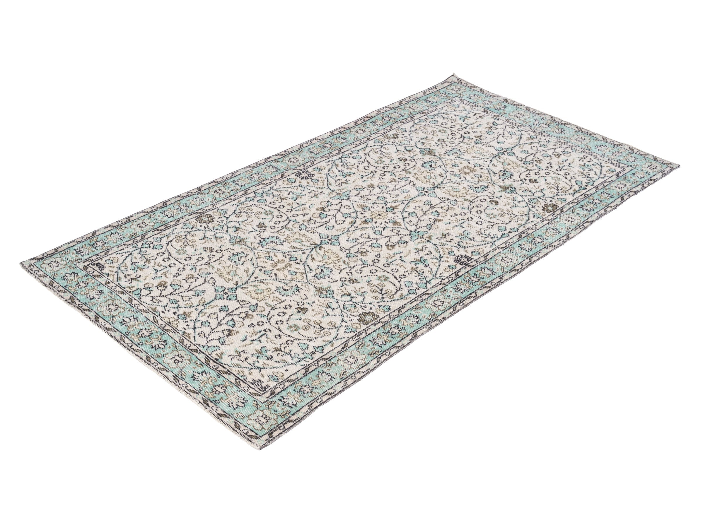 Turkish Manisa area rug in cream and celadon, view 3 of 9