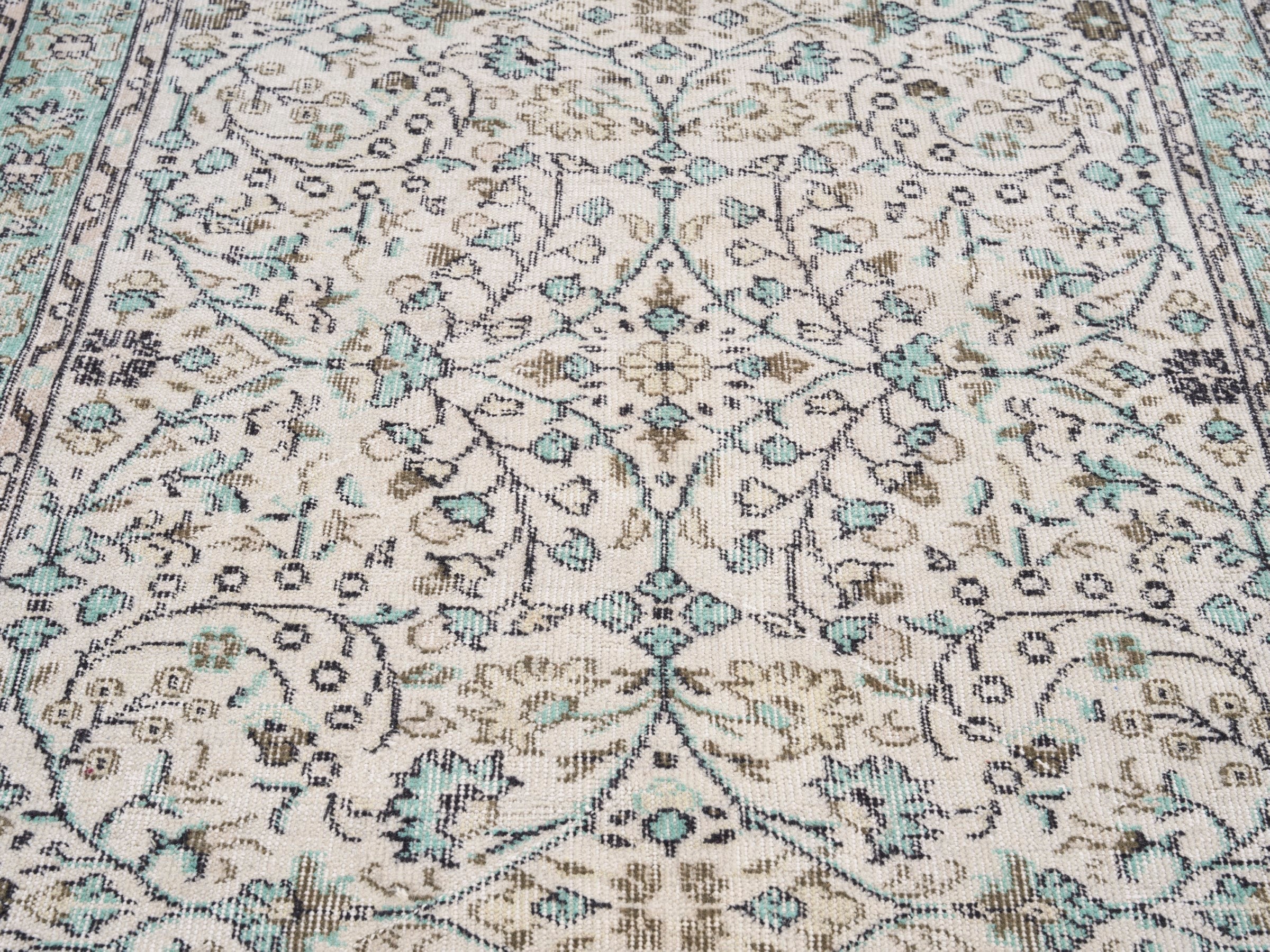 Turkish Manisa area rug in cream and celadon, view 4 of 9