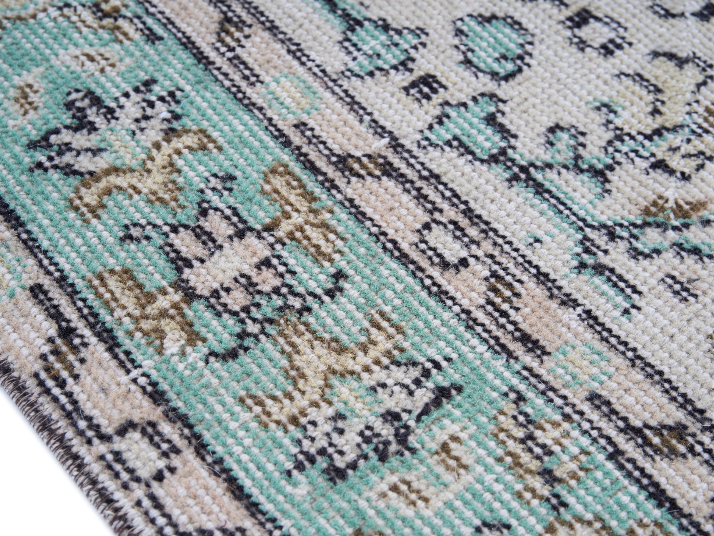 Turkish Manisa area rug in cream and celadon, view 5 of 9