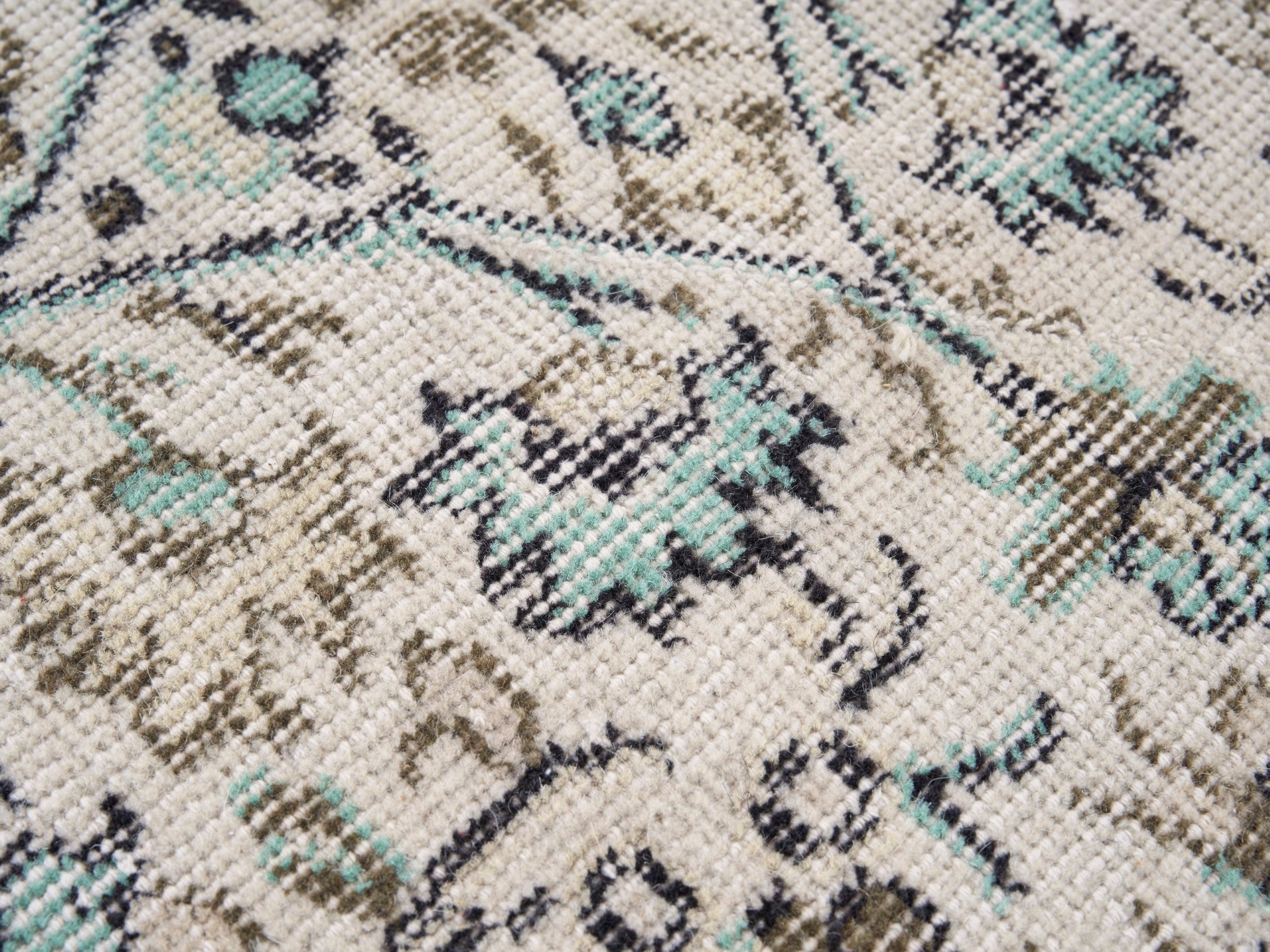 Turkish Manisa area rug in cream and celadon, view 6 of 9