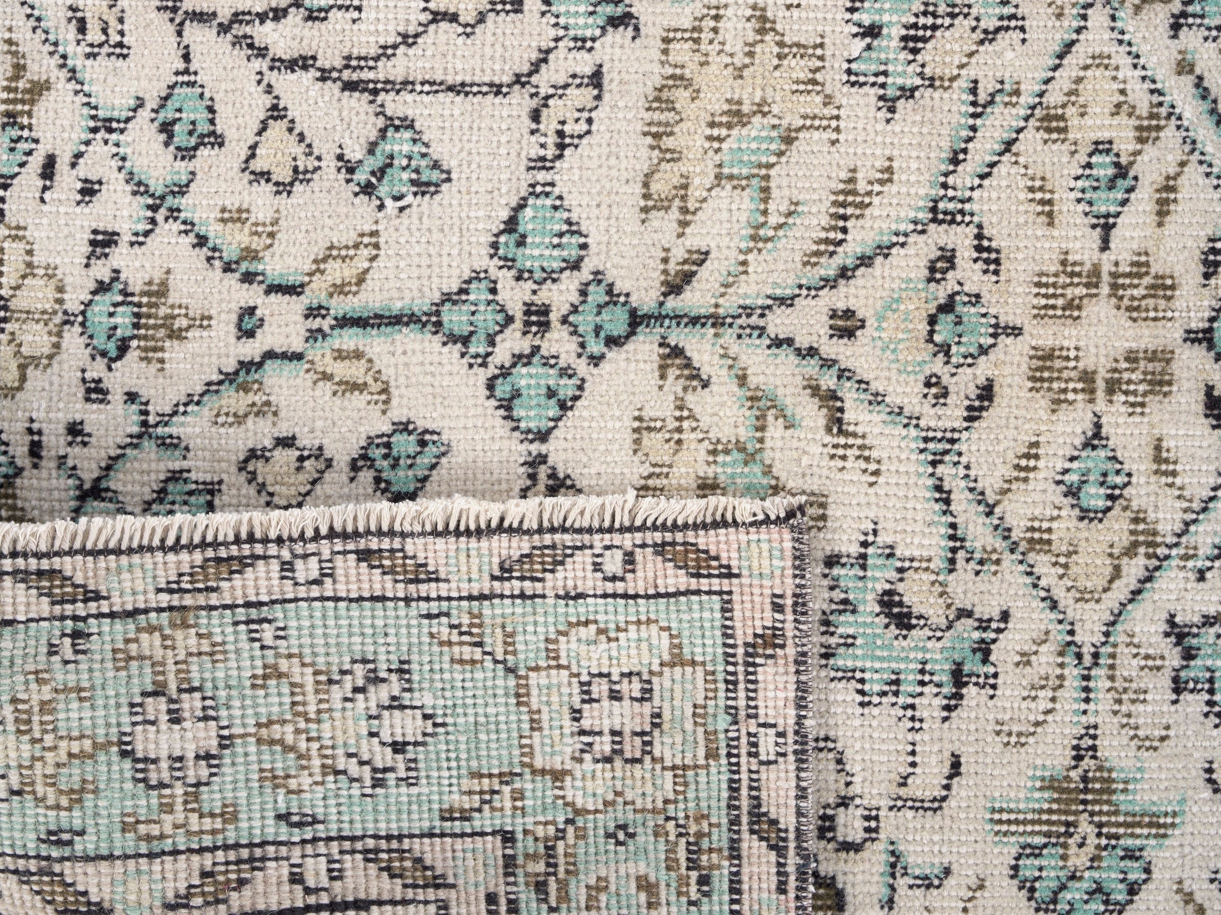 Turkish Manisa area rug in cream and celadon, view 9 of 9