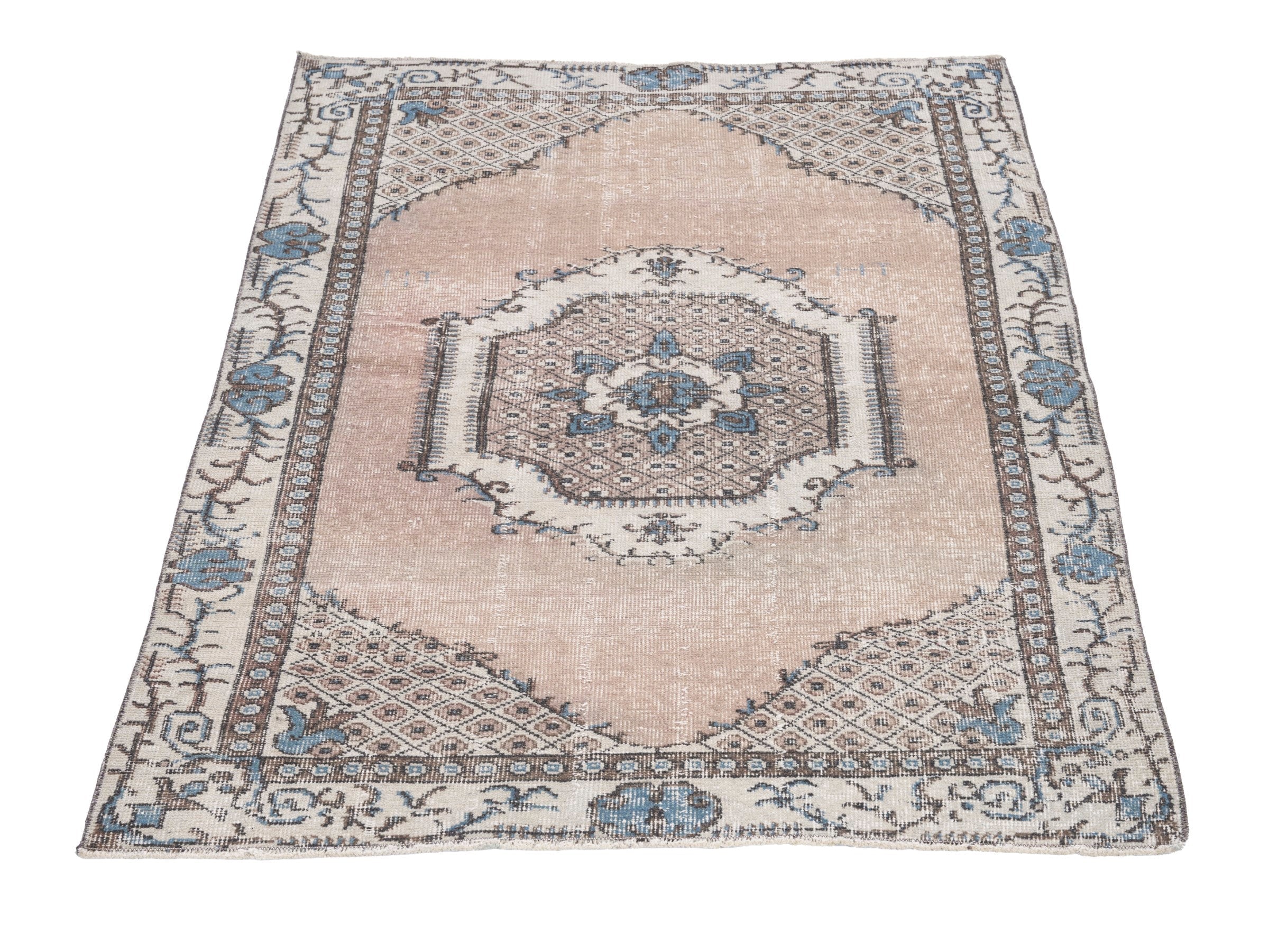 Turkish Isparta accent rug in muted pink and cream, view 2 of 9