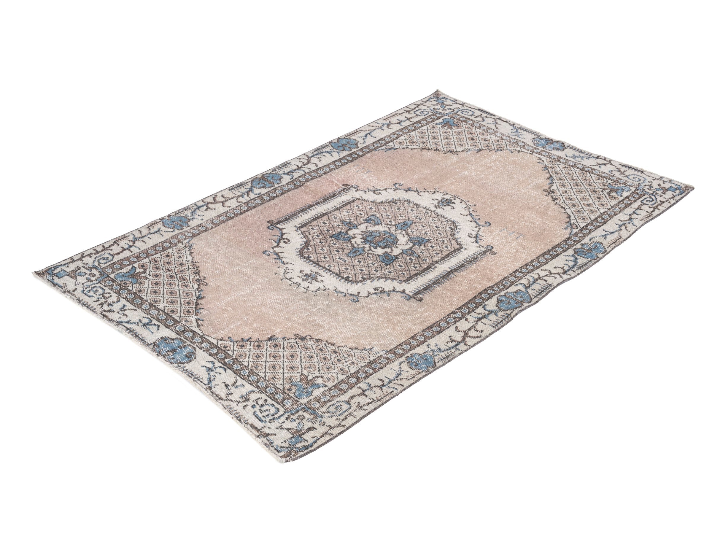 Turkish Isparta accent rug in muted pink and cream, view 3 of 9
