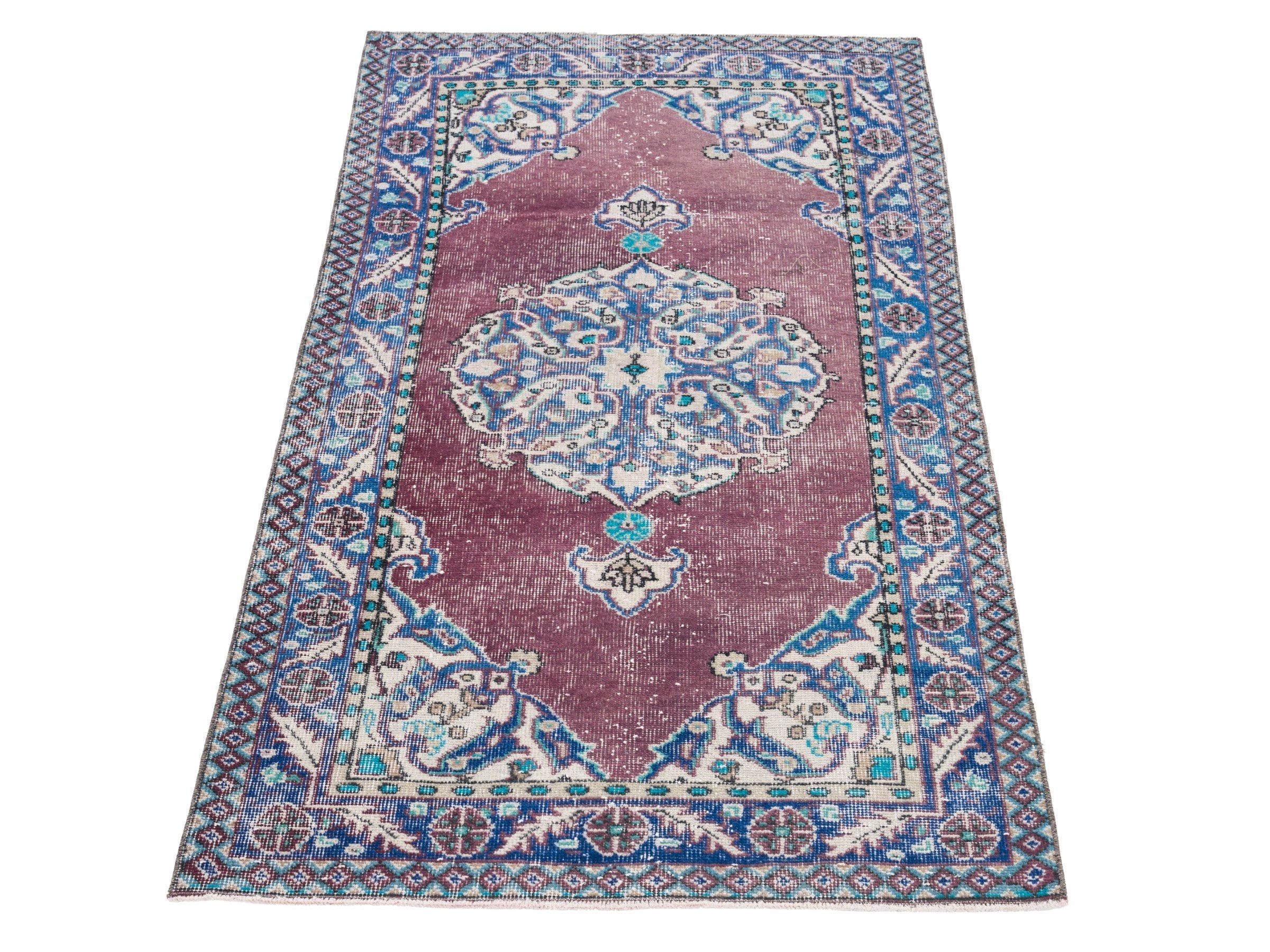 Turkish Isparta runner rug in dusty rose and navy, view 2 of 10