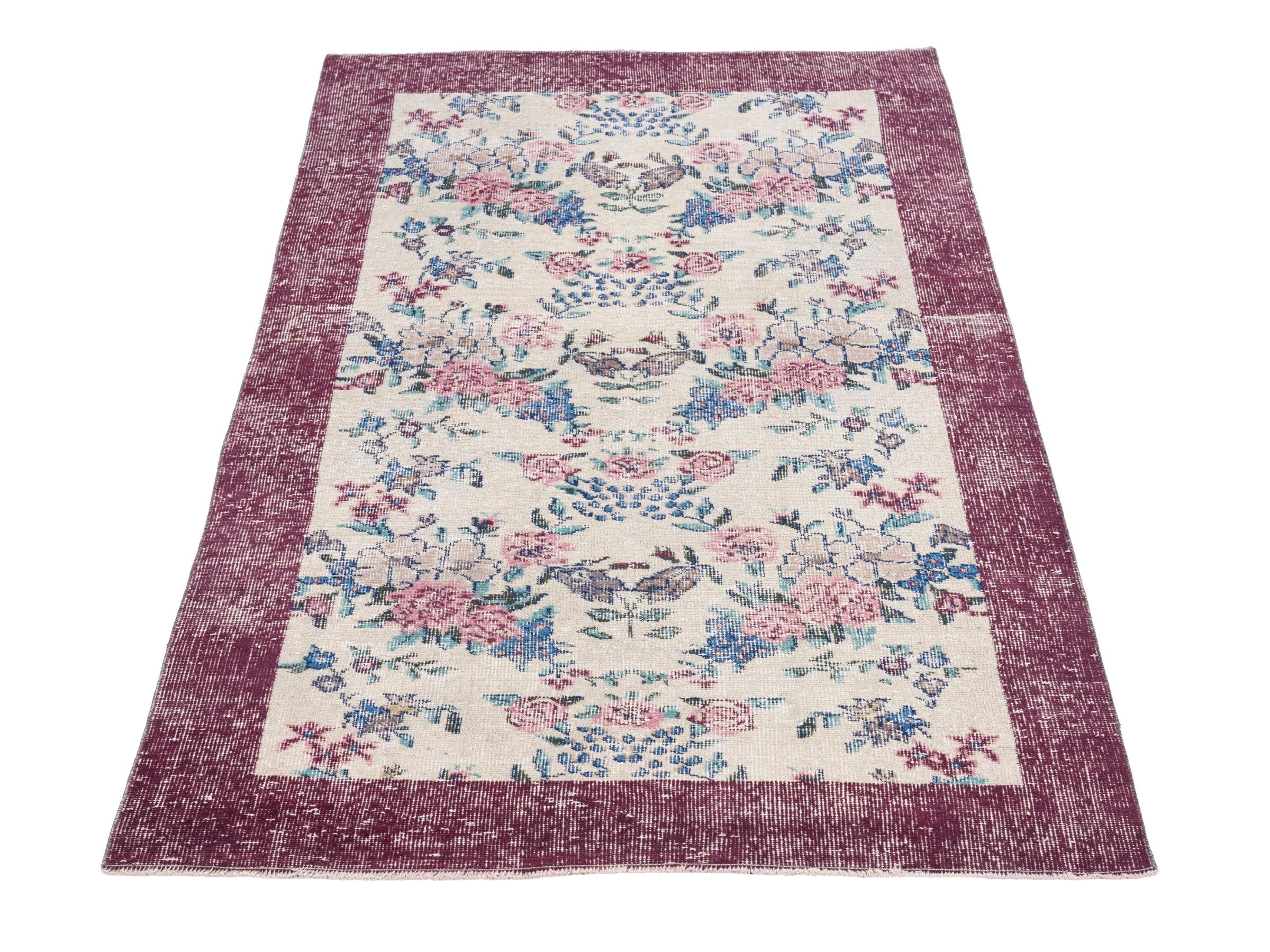 Turkish Isparta area rug in cream and dusty rose, view 2 of 10
