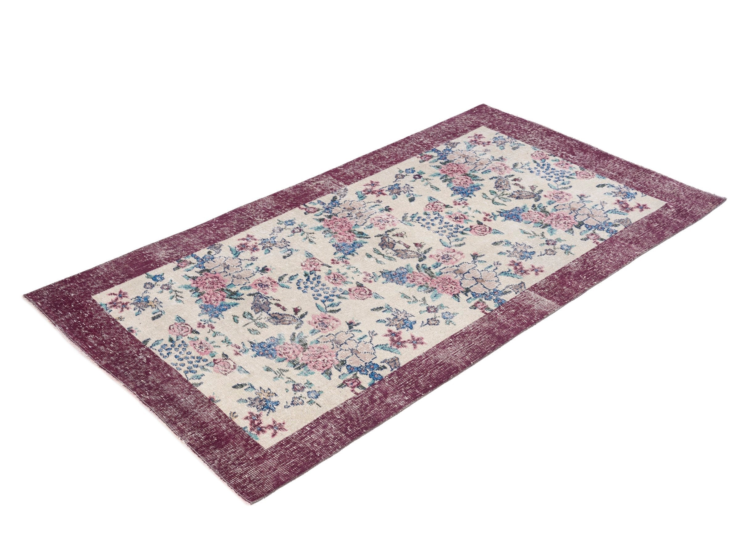 Turkish Isparta area rug in cream and dusty rose, view 3 of 10