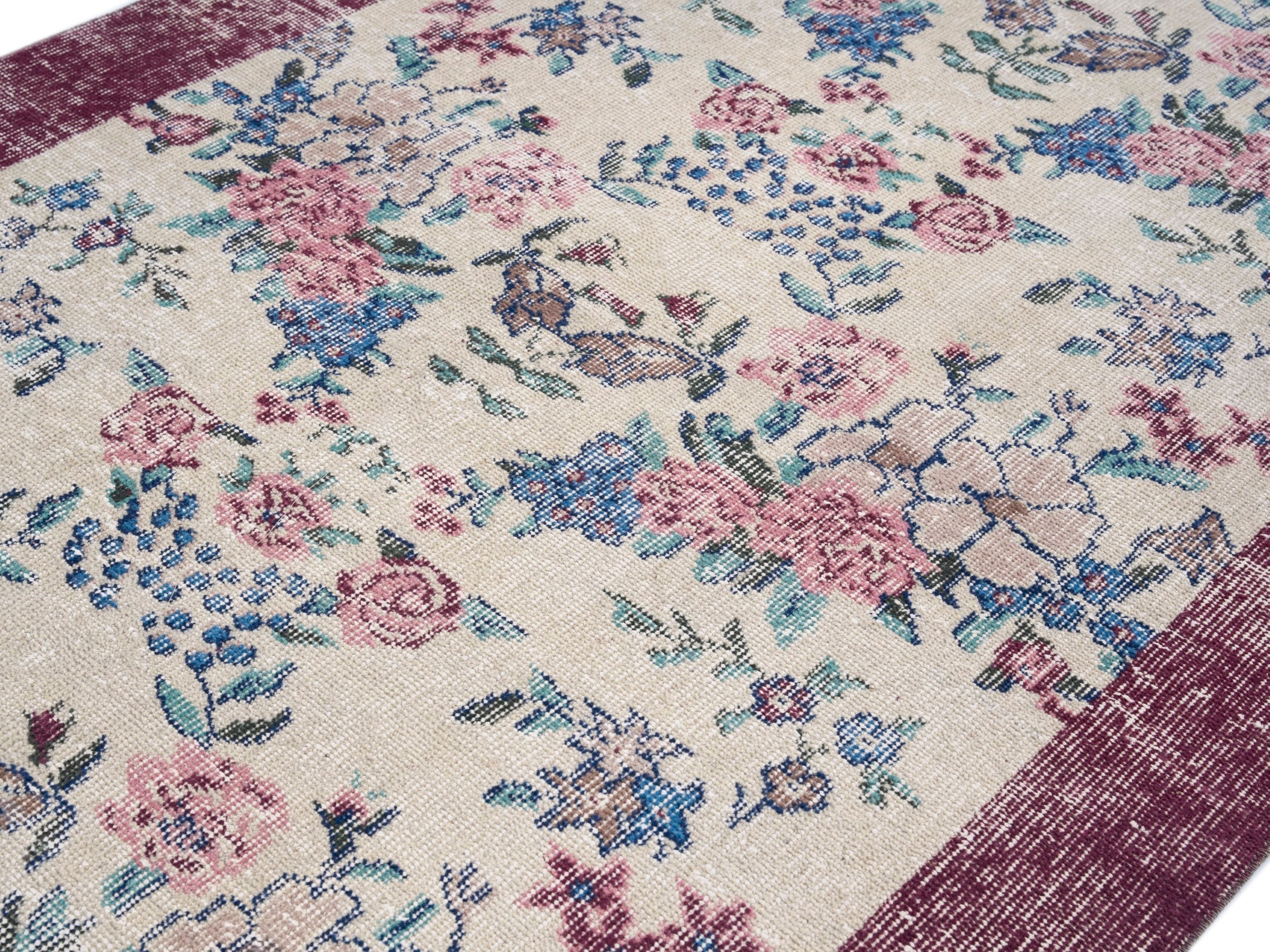 Turkish Isparta area rug in cream and dusty rose, view 5 of 10