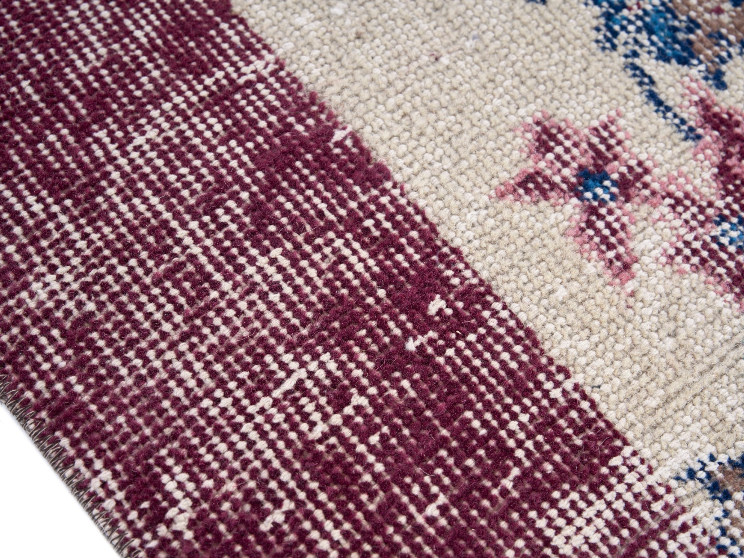 Turkish Isparta area rug in cream and dusty rose, view 6 of 10