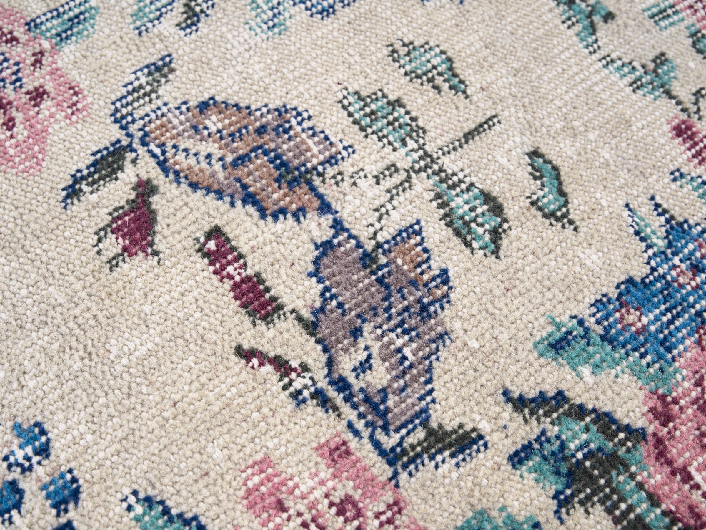 Turkish Isparta area rug in cream and dusty rose, view 7 of 10