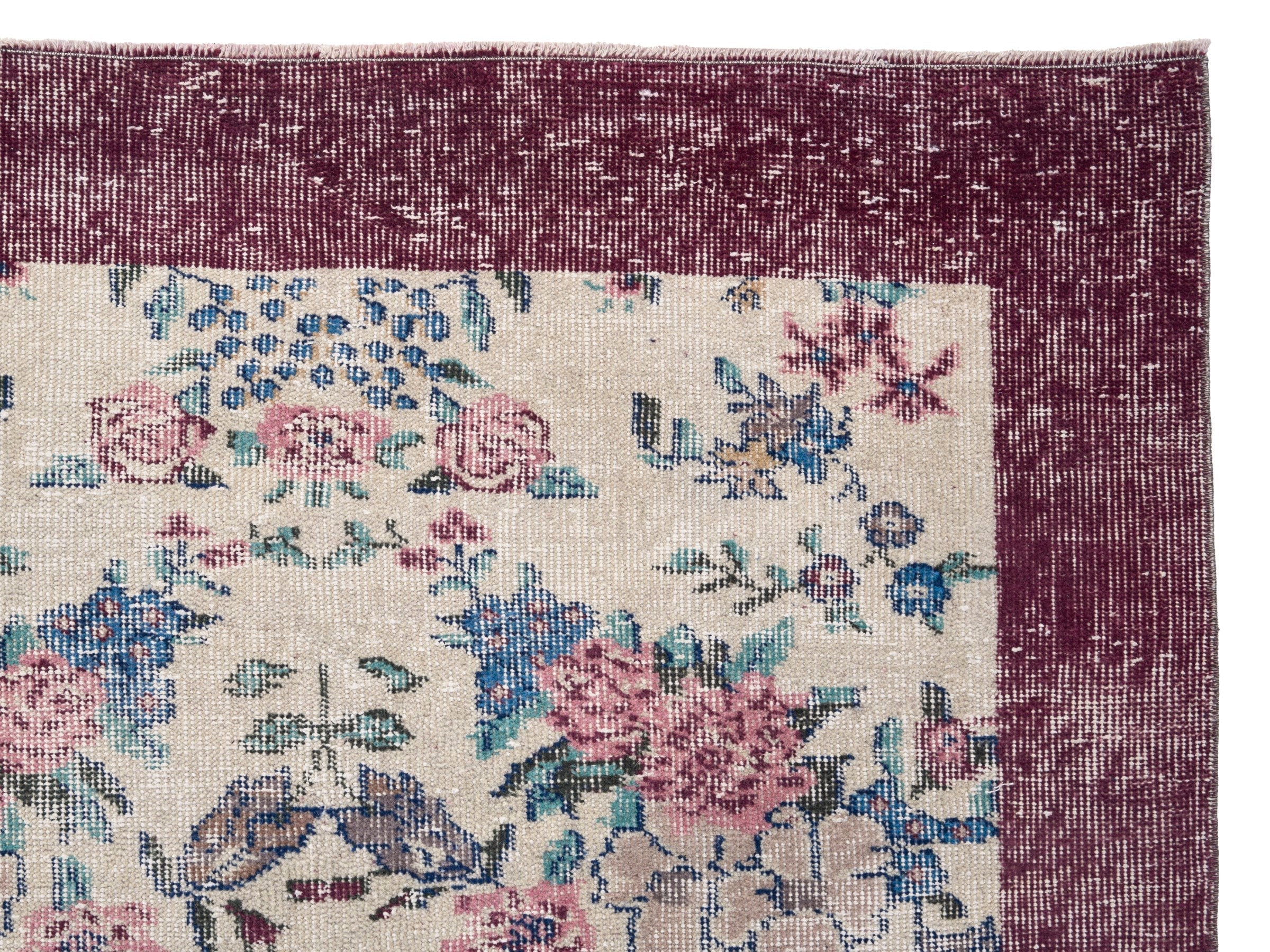 Turkish Isparta area rug in cream and dusty rose, view 8 of 10
