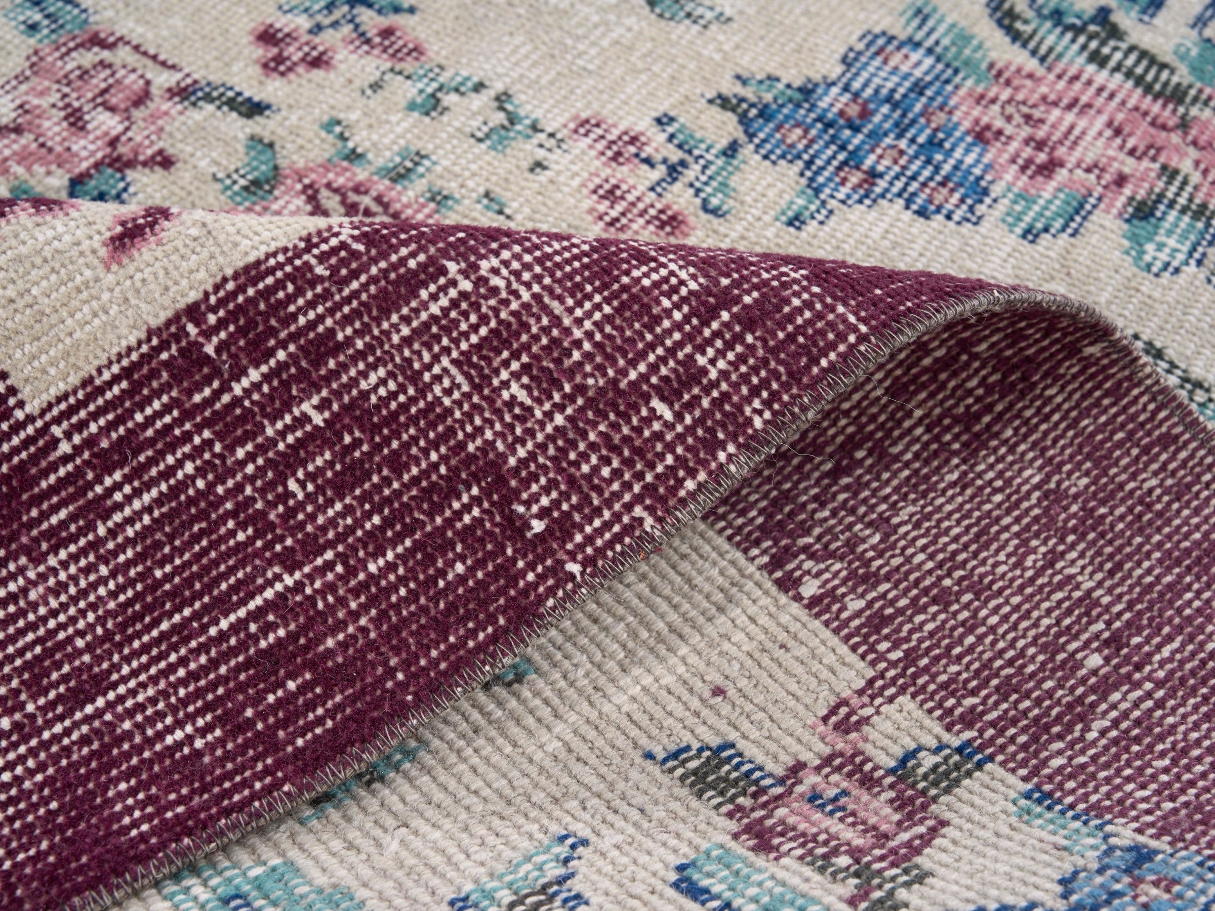 Turkish Isparta area rug in cream and dusty rose, view 9 of 10