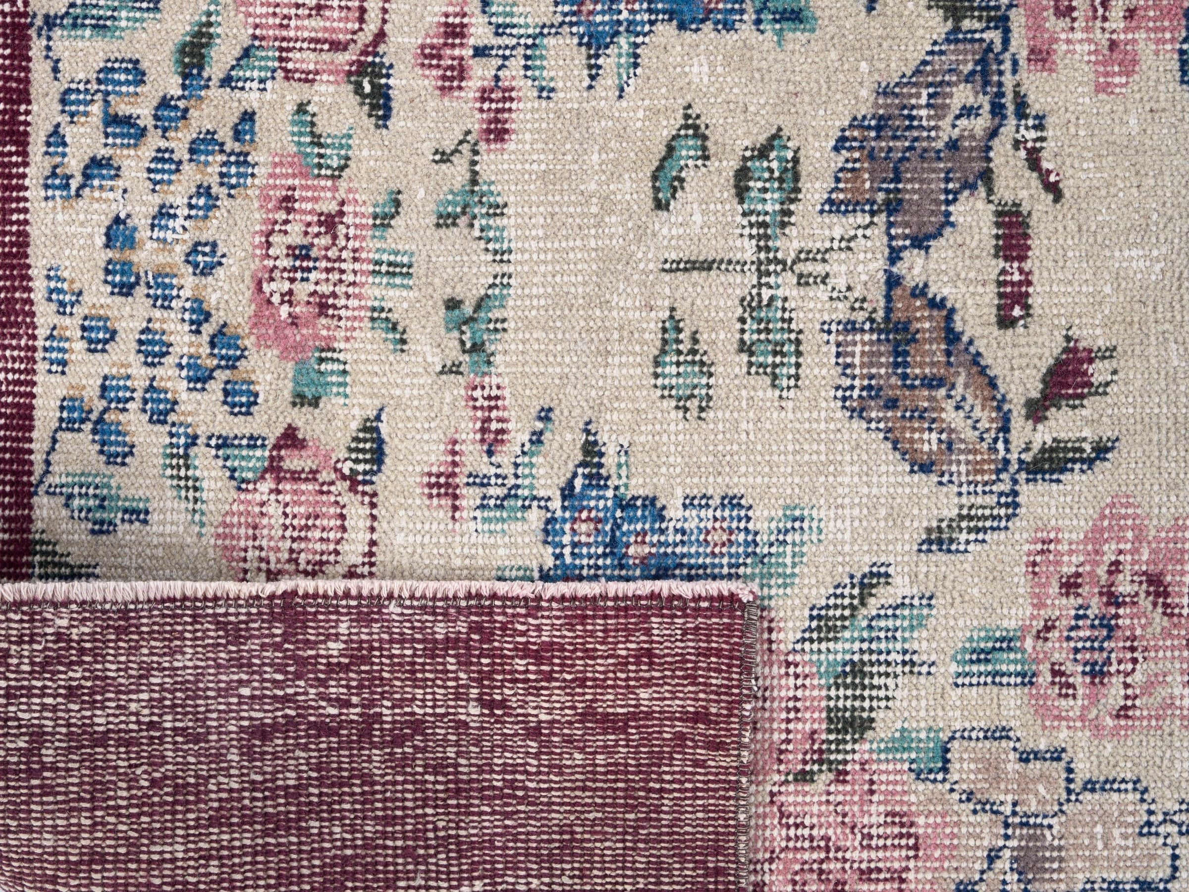 Turkish Isparta area rug in cream and dusty rose, view 10 of 10
