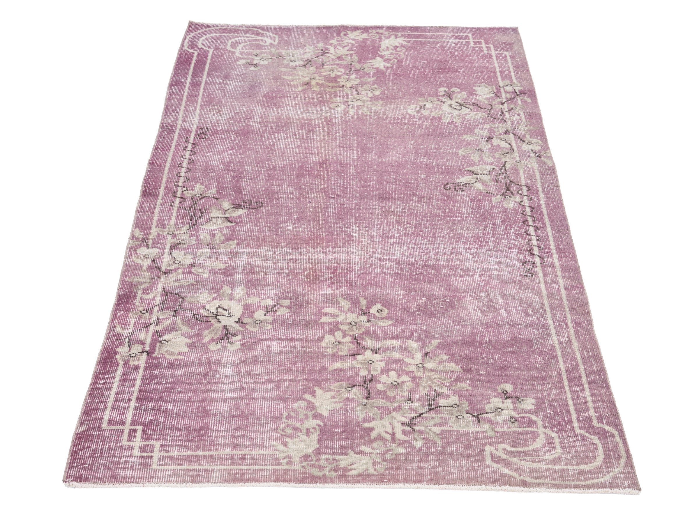 Turkish Isparta area rug in dusty rose and ivory, view 2 of 10