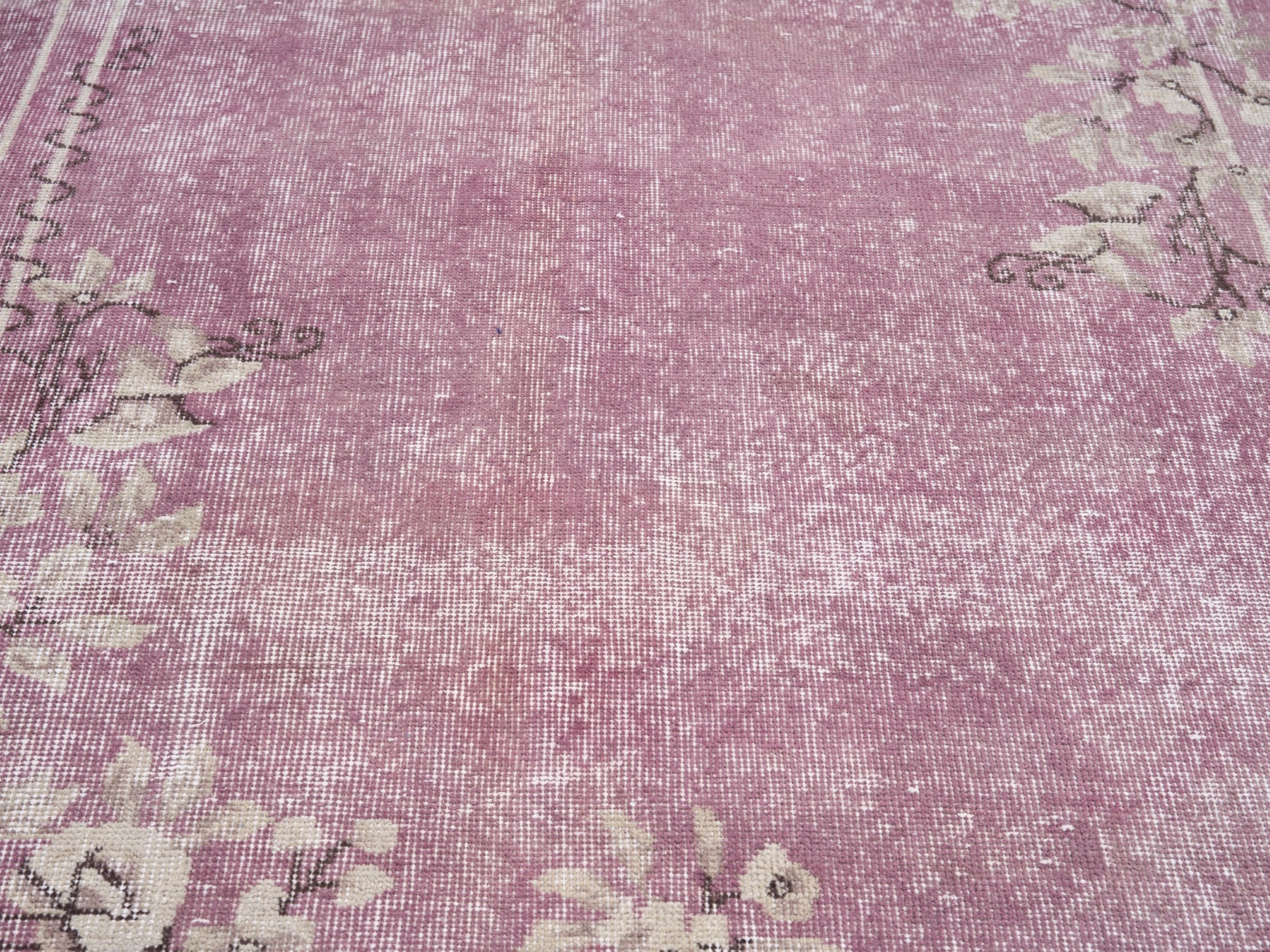Turkish Isparta area rug in dusty rose and ivory, view 4 of 10