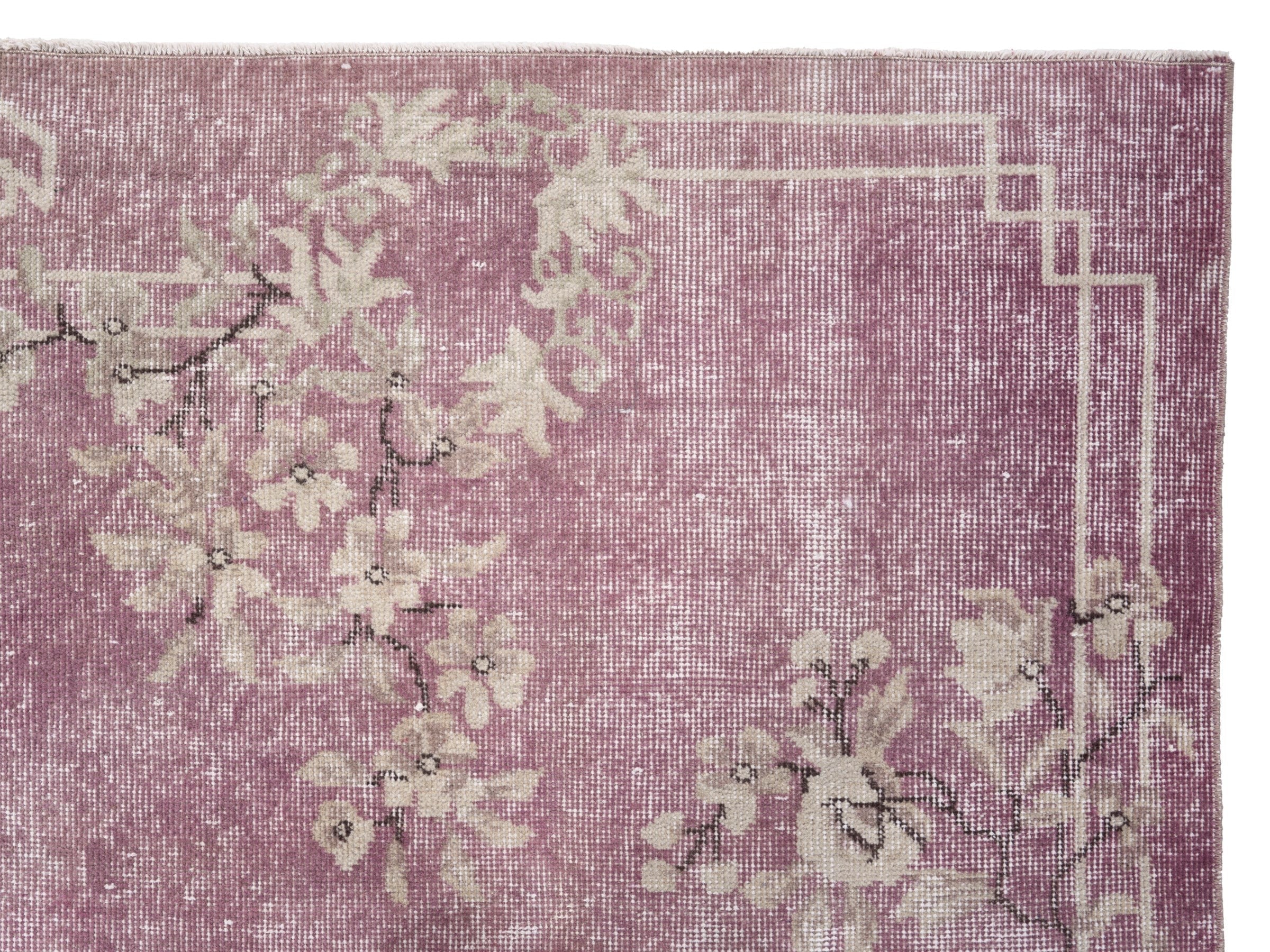 Turkish Isparta area rug in dusty rose and ivory, view 8 of 10