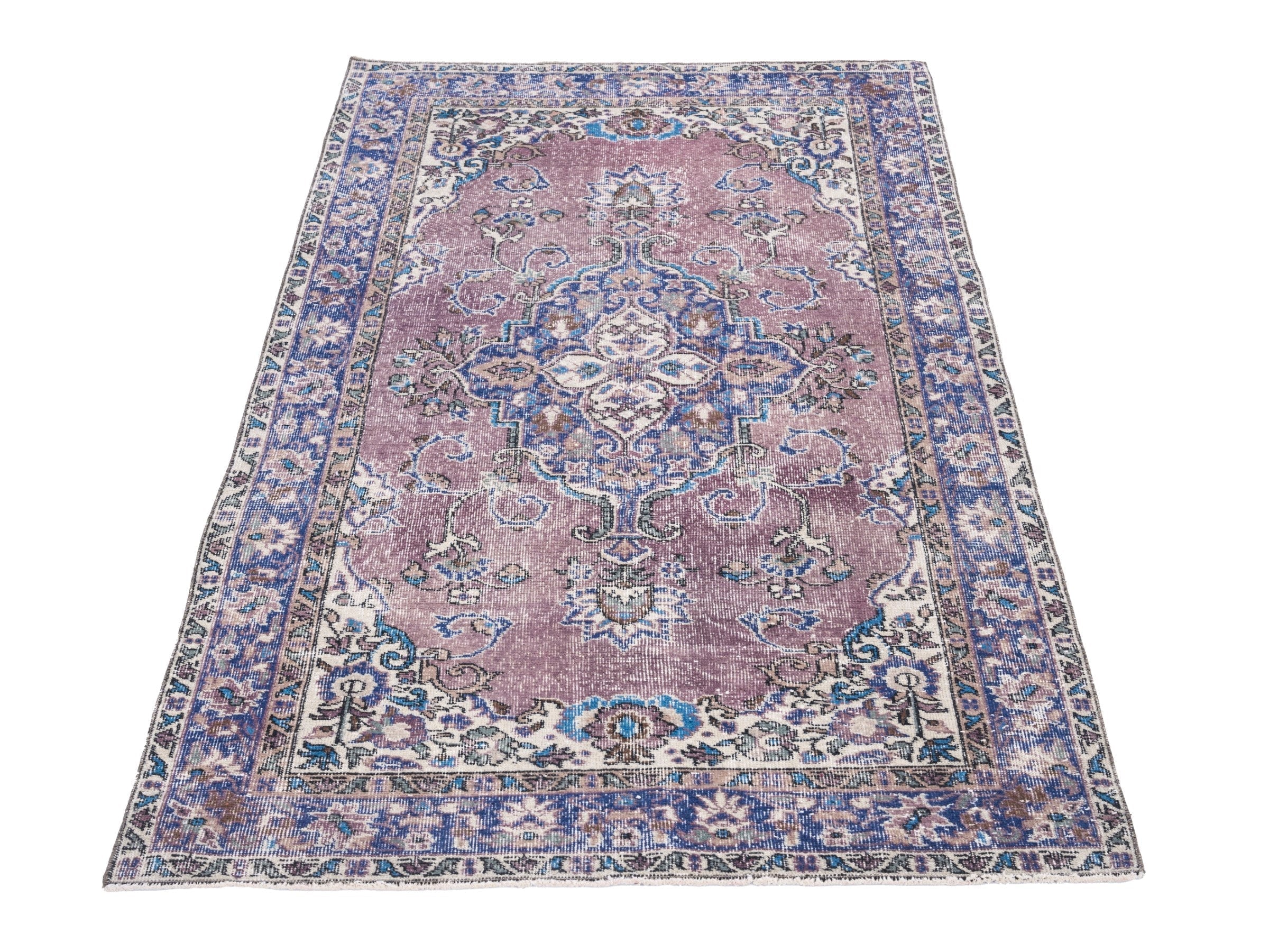 Turkish Isparta runner rug in dusty rose and navy, view 2 of 10