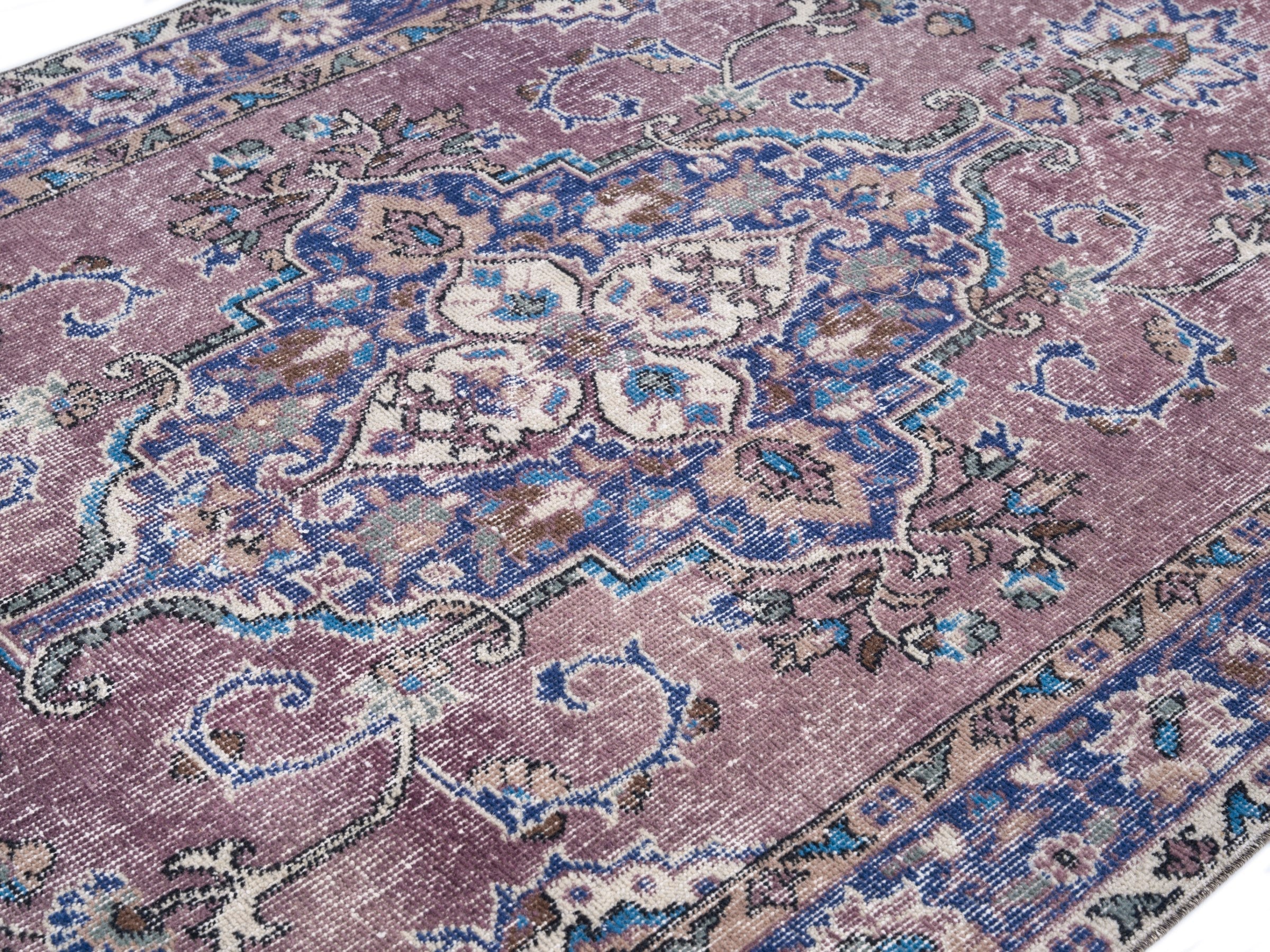 Turkish Isparta runner rug in dusty rose and navy, view 5 of 10