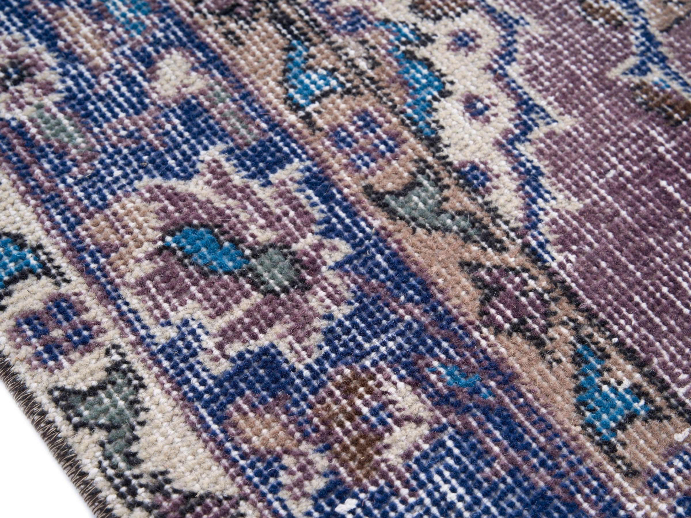 Turkish Isparta runner rug in dusty rose and navy, view 6 of 10