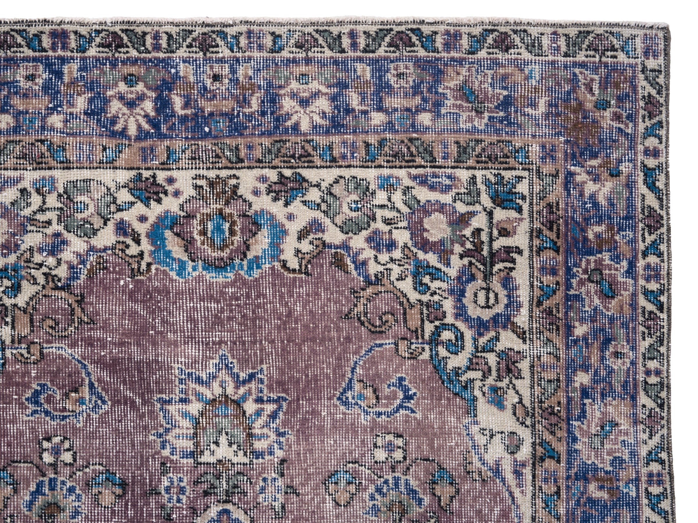 Turkish Isparta runner rug in dusty rose and navy, view 8 of 10