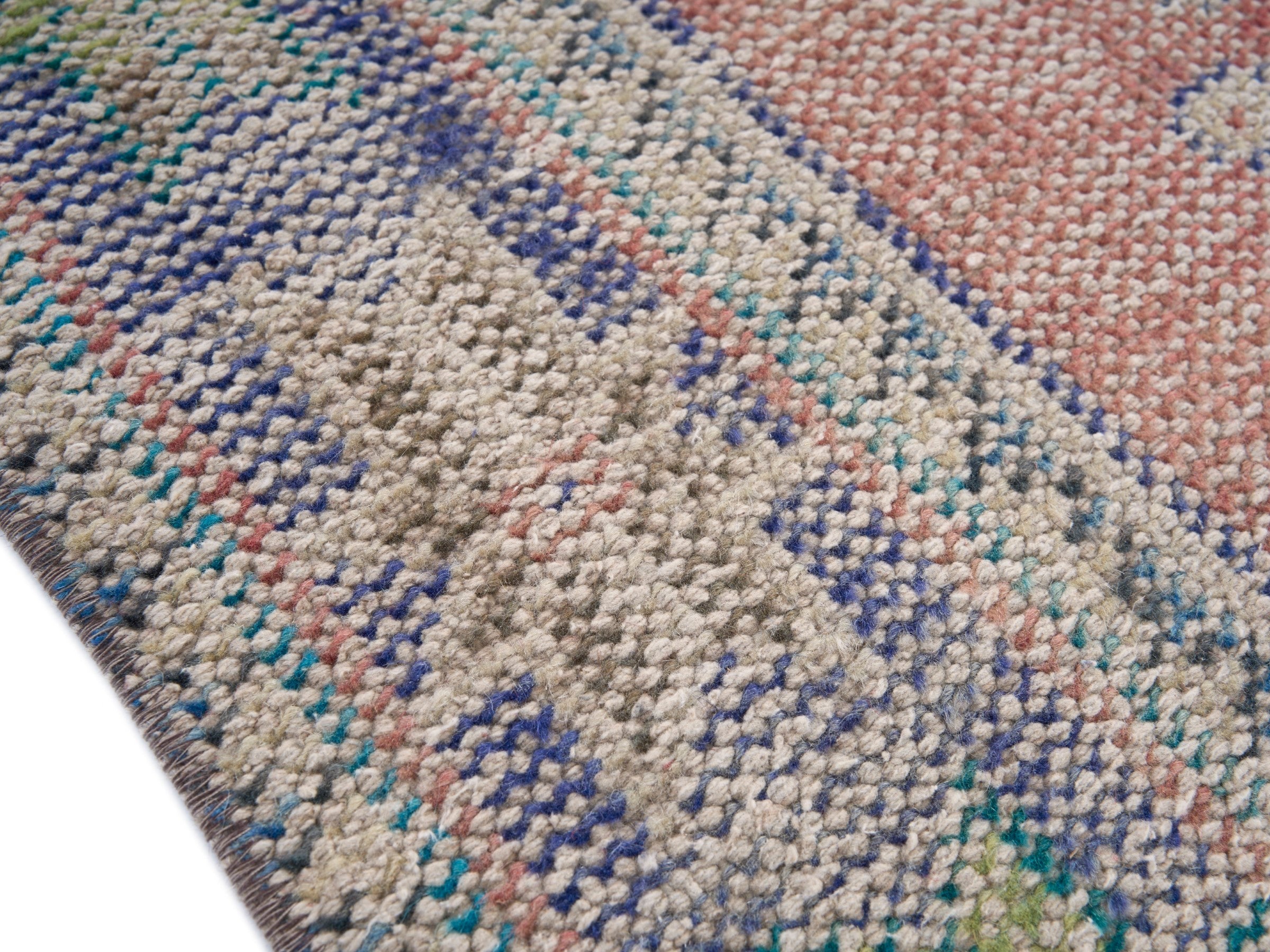 Turkish Manisa area rug in muted pink and slate blue, view 6 of 10