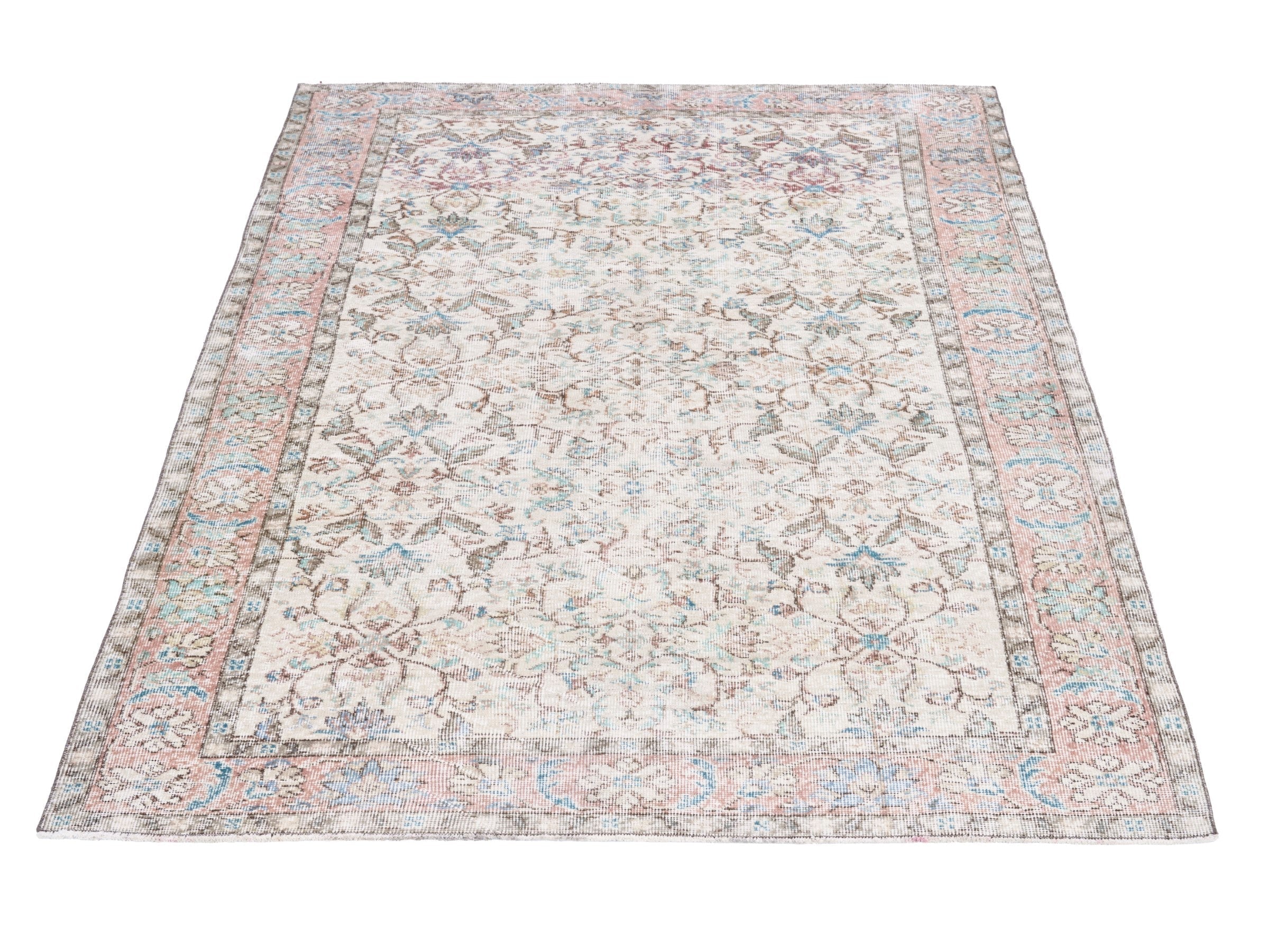 Turkish Isparta area rug in cream and muted pink, view 2 of 10
