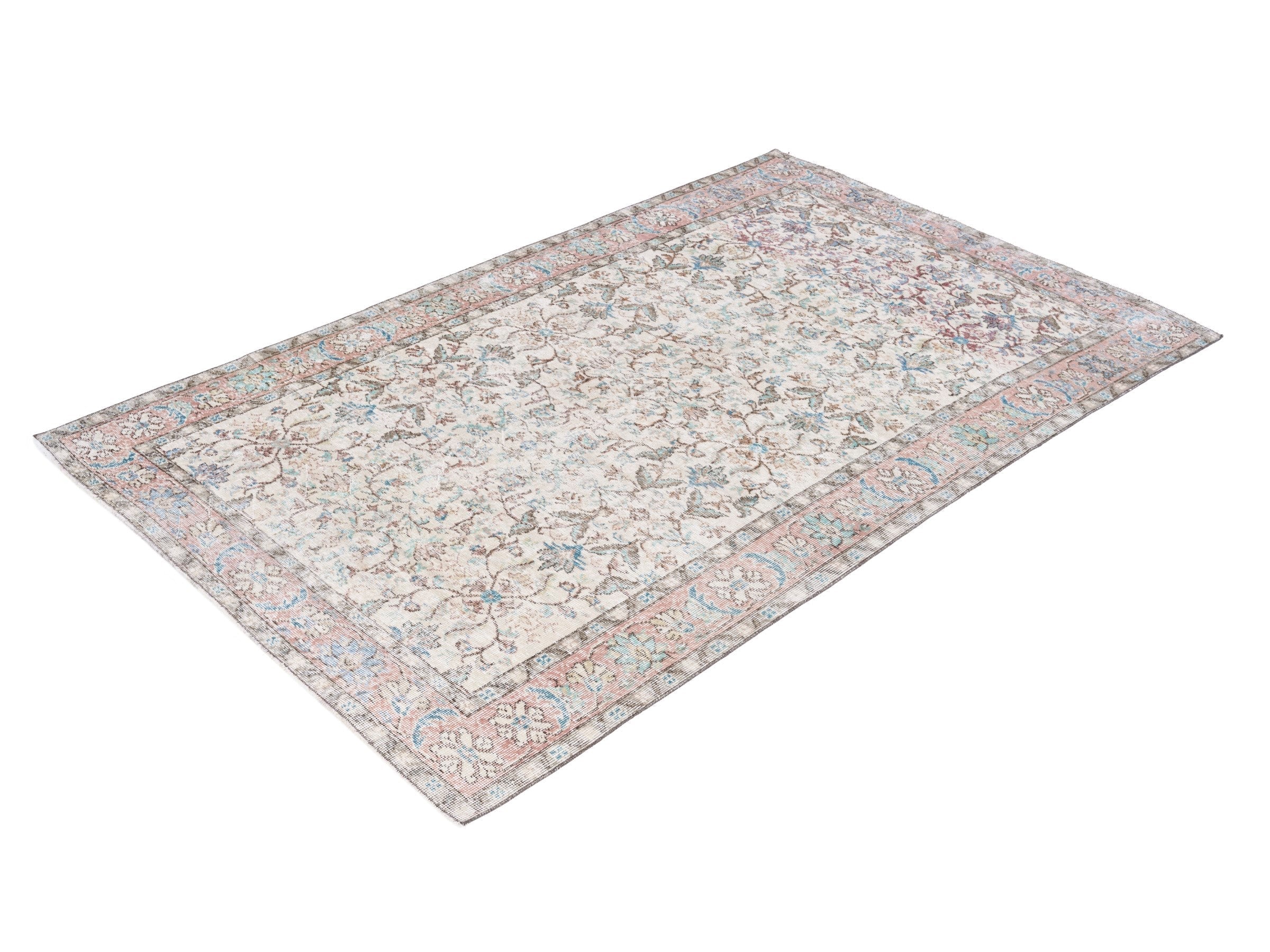Turkish Isparta area rug in cream and muted pink, view 3 of 10