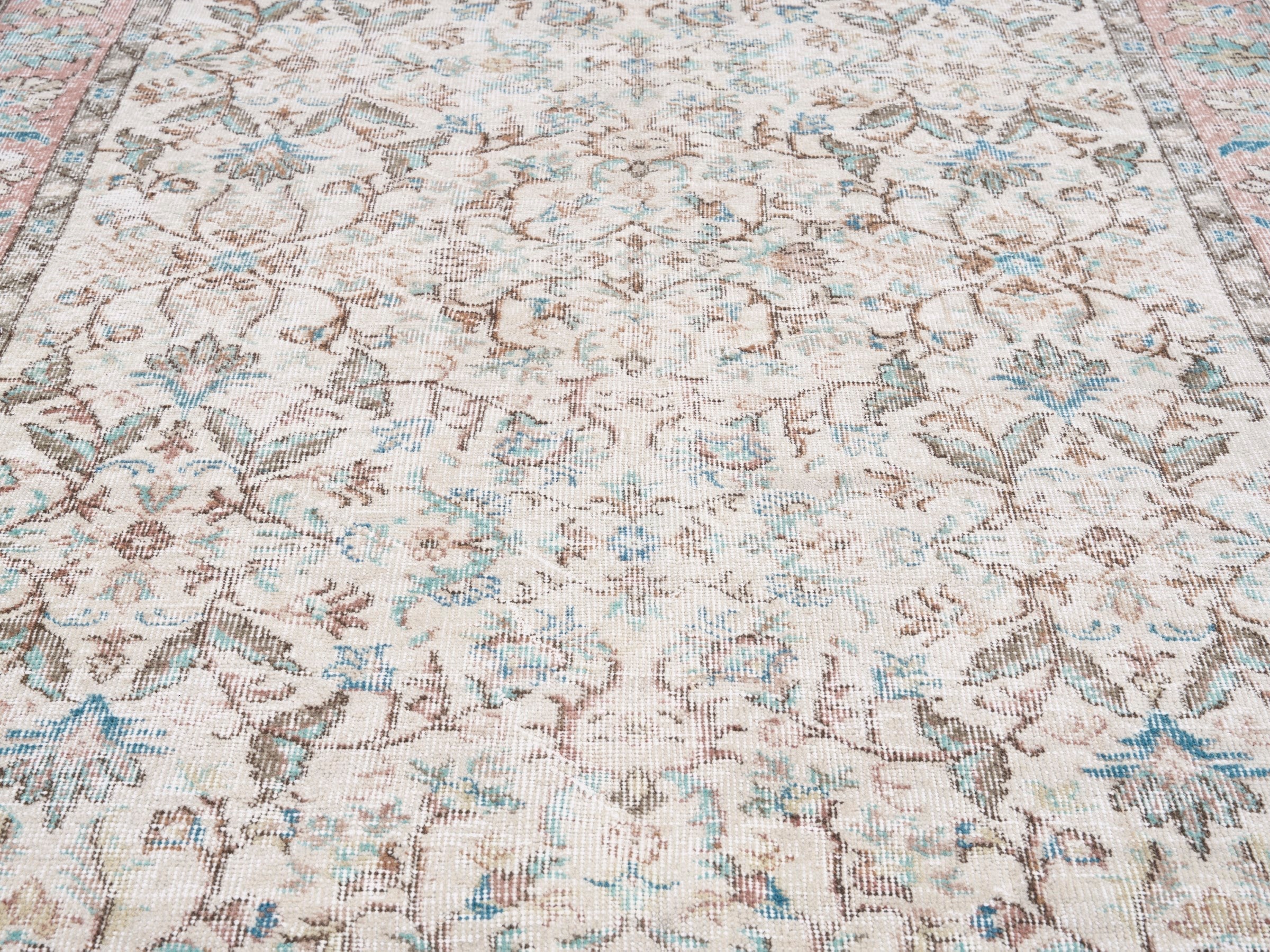 Turkish Isparta area rug in cream and muted pink, view 4 of 10