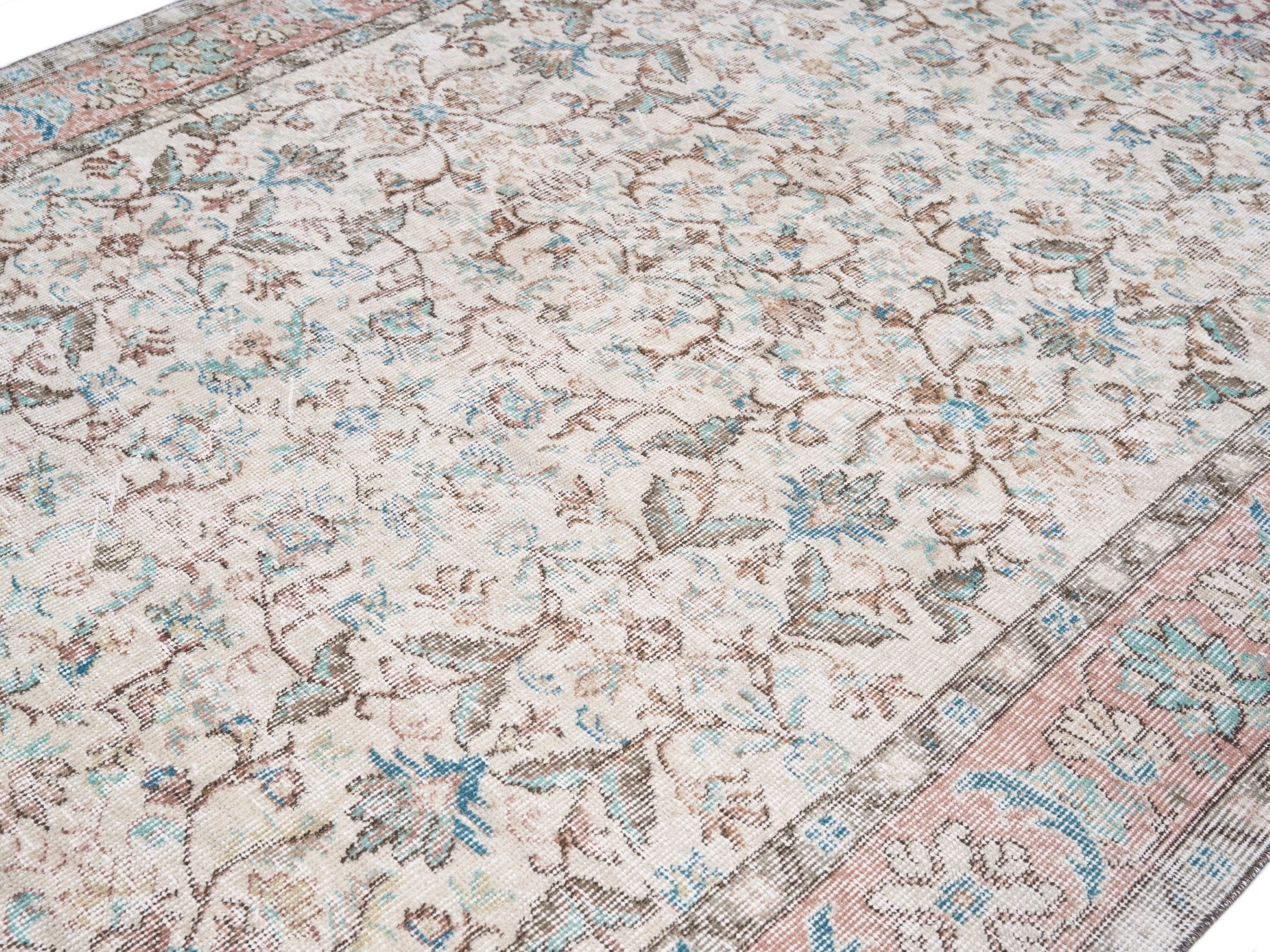 Turkish Isparta area rug in cream and muted pink, view 5 of 10