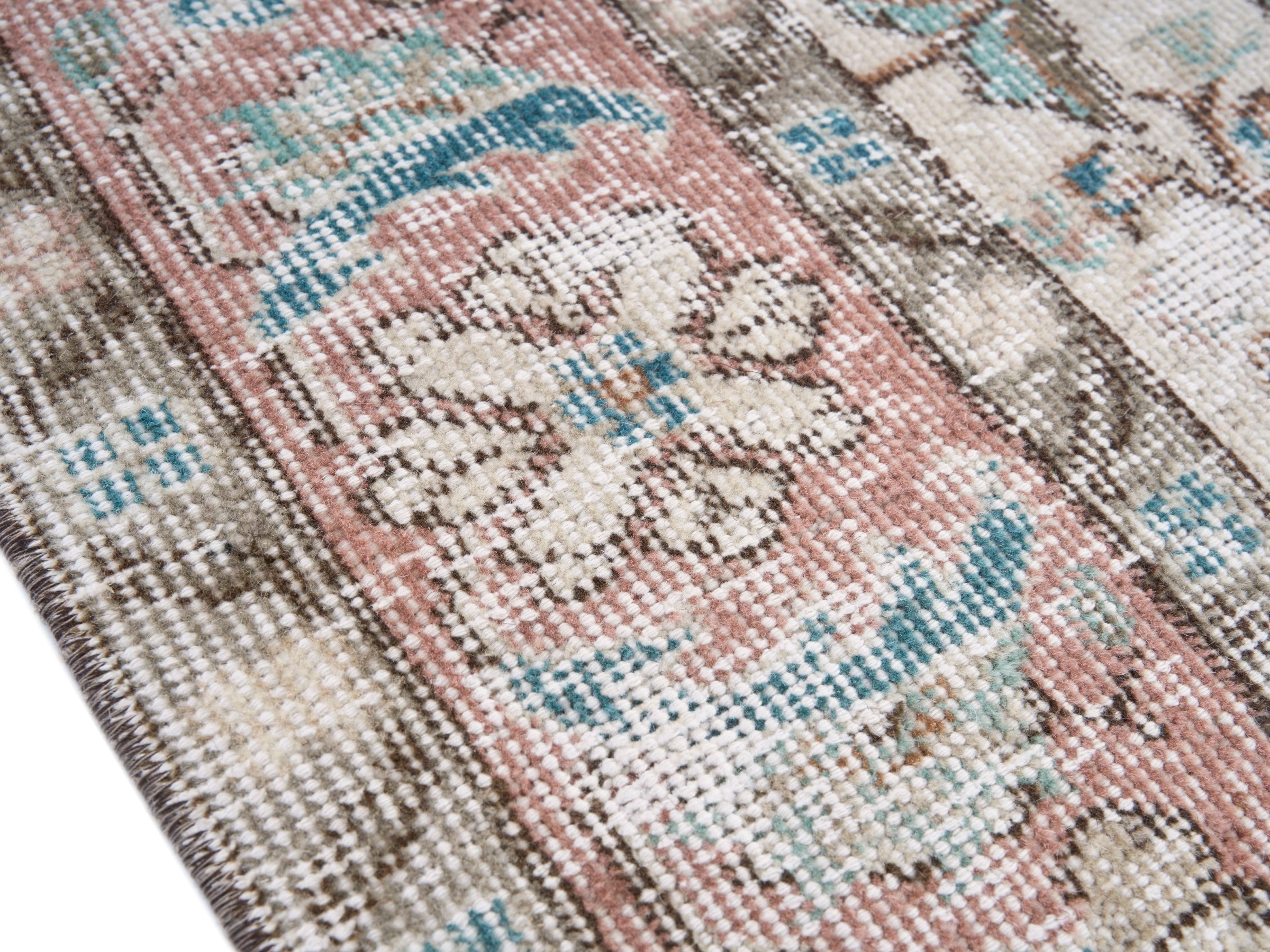 Turkish Isparta area rug in cream and muted pink, view 6 of 10